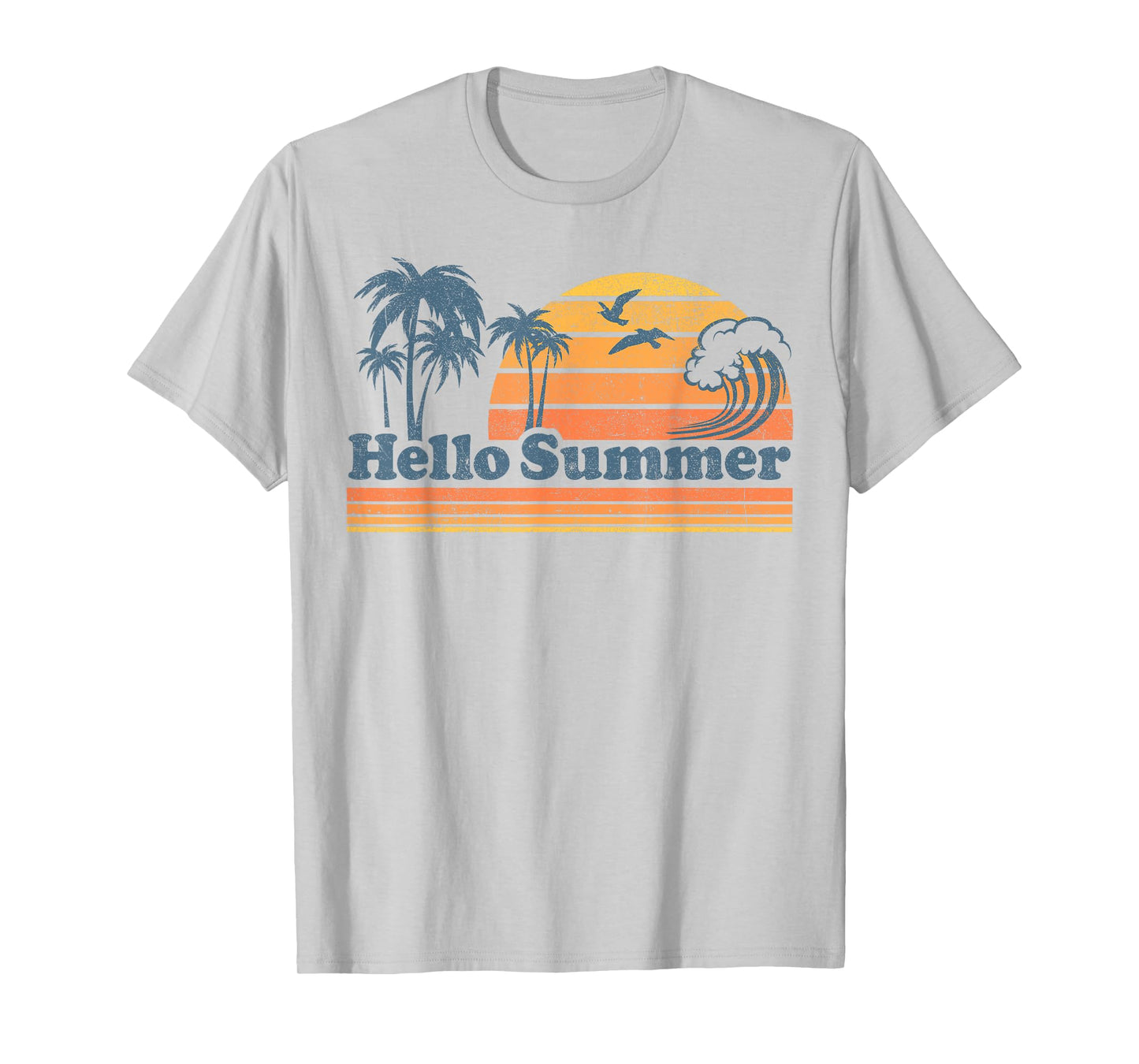 Funny Hello Summer Vacation Beach Vintage 70s Retro Cute T-Shirt