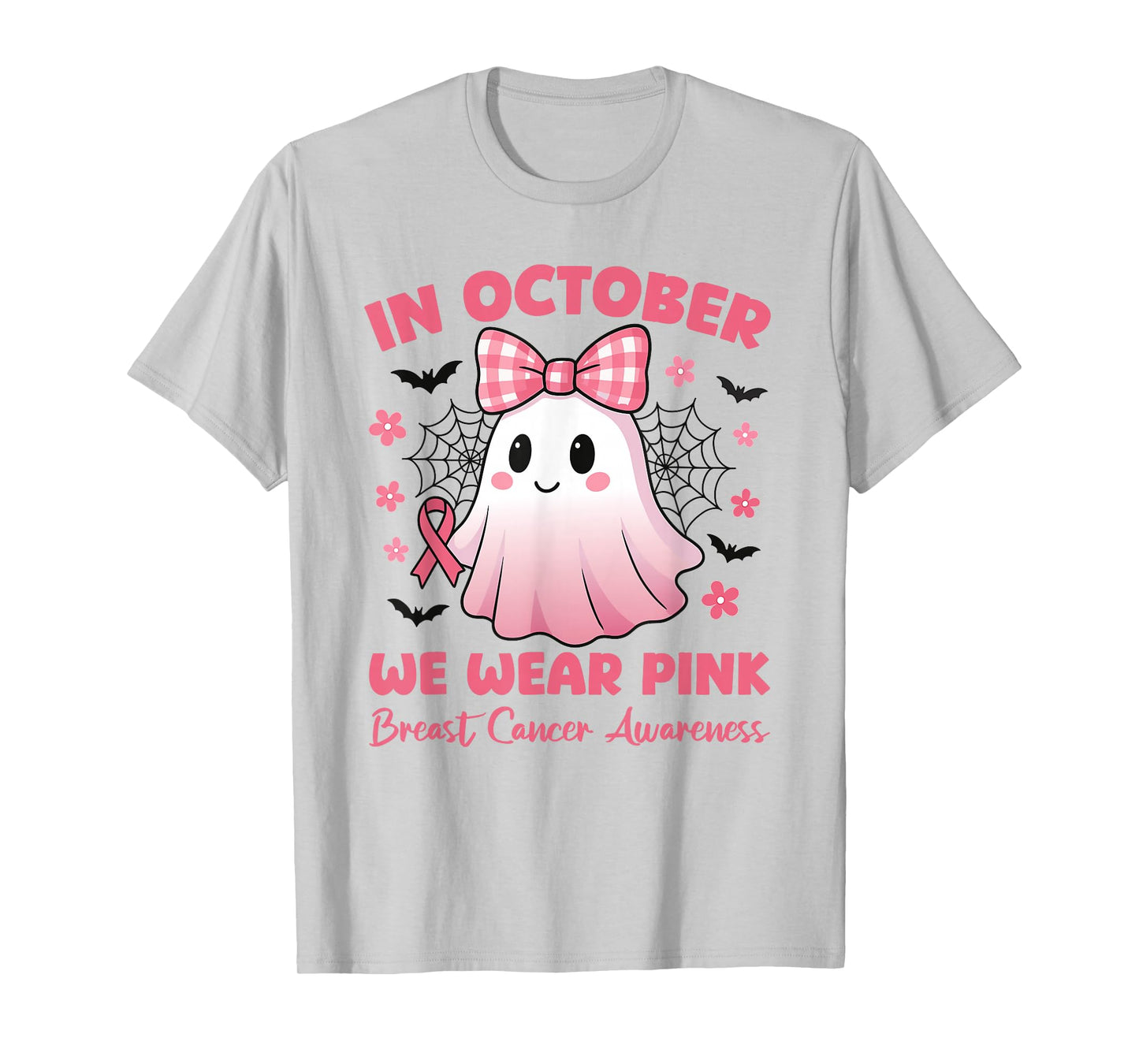 in October We Wear Pink Cute Ghost Awareness T-Shirt