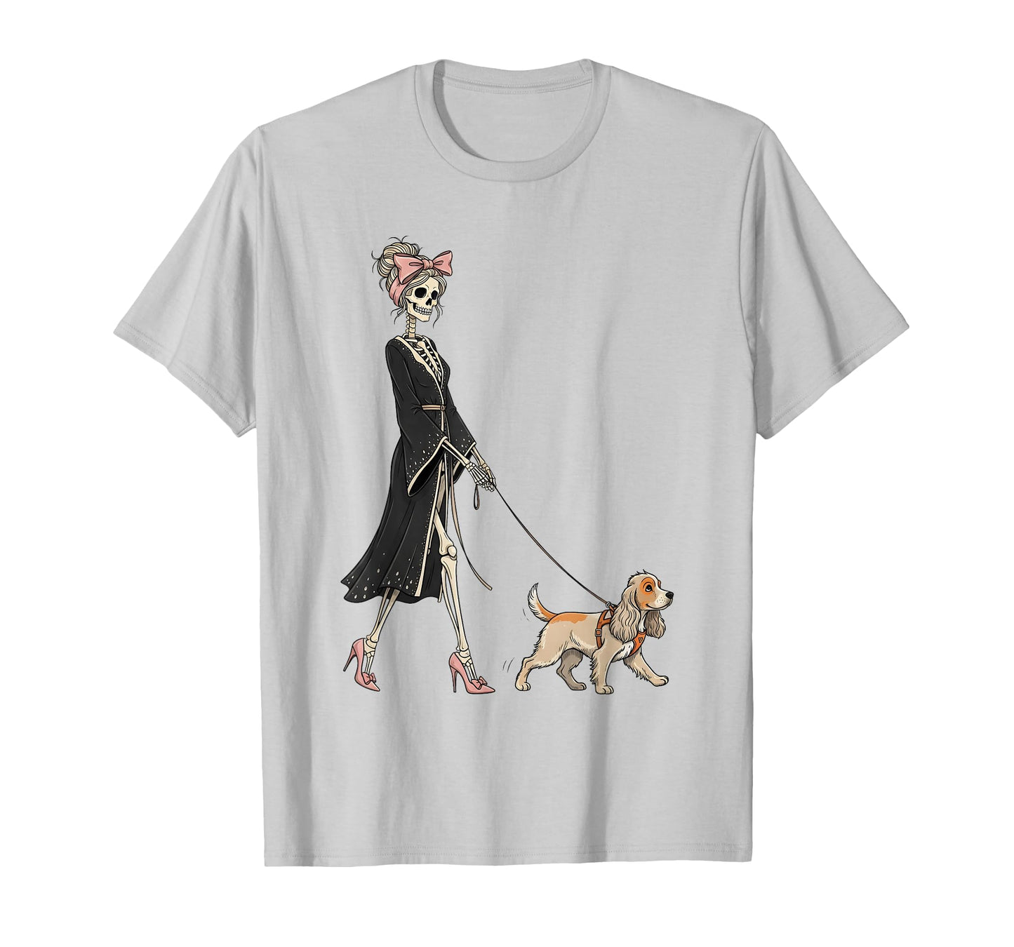 Skeleton Cocker Spaniel Dog Walking Halloween Women T-Shirt