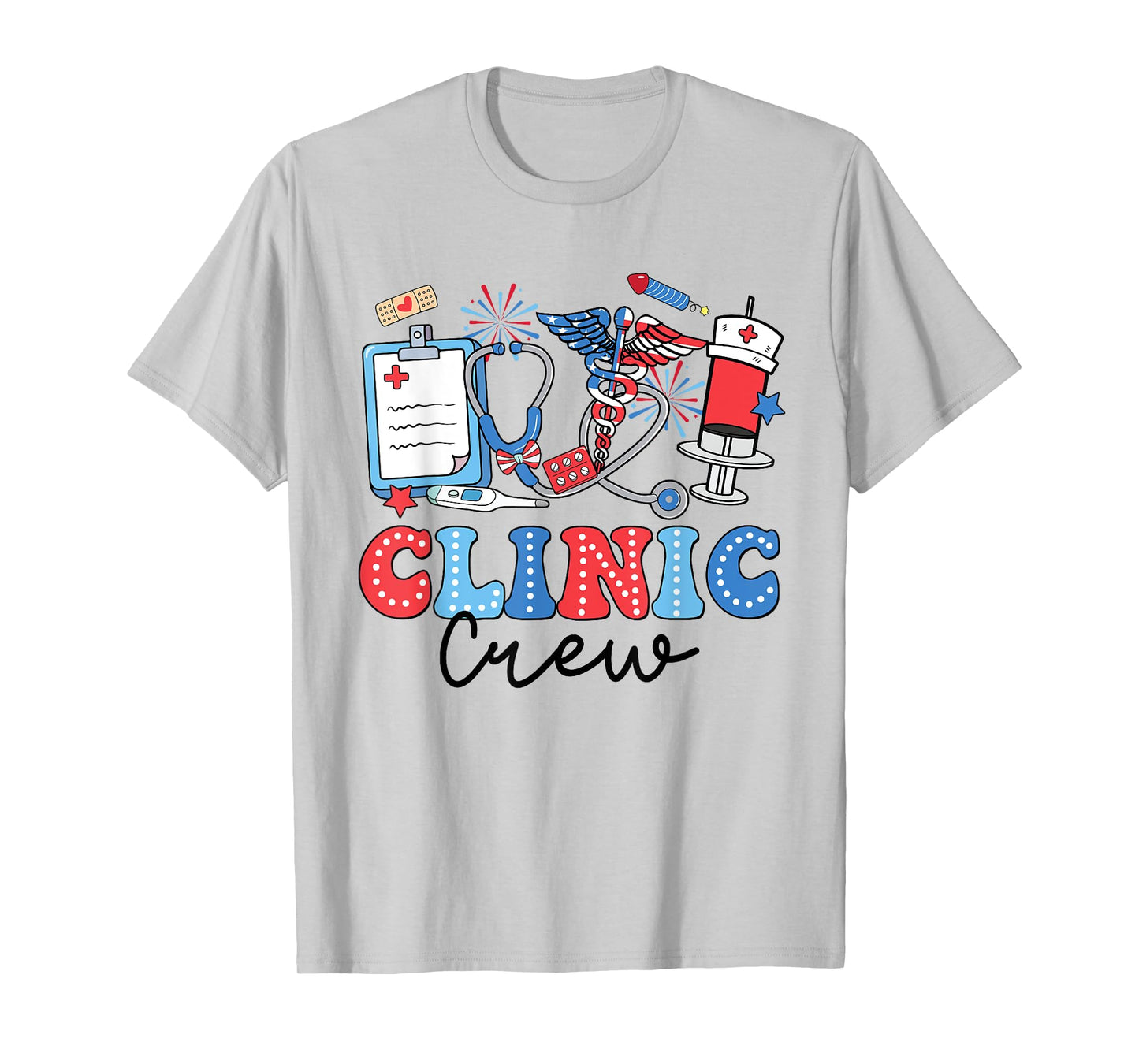 Retro Clinic Crew American Flag Fireworks Nurse 4th Of July T-Shirt