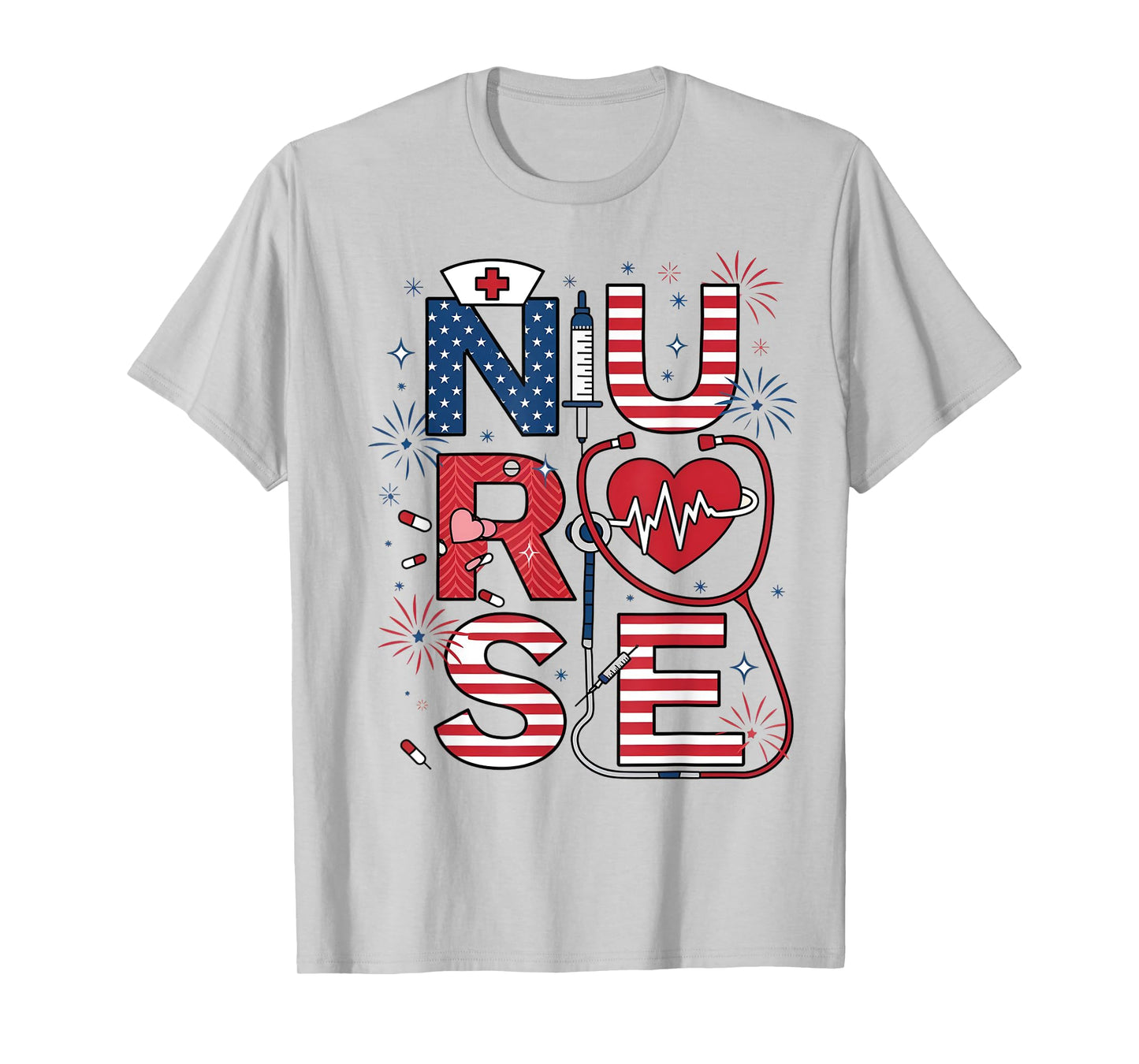 American Nurse 4th of July Nurse Stethoscope Nursing Womens T-Shirt