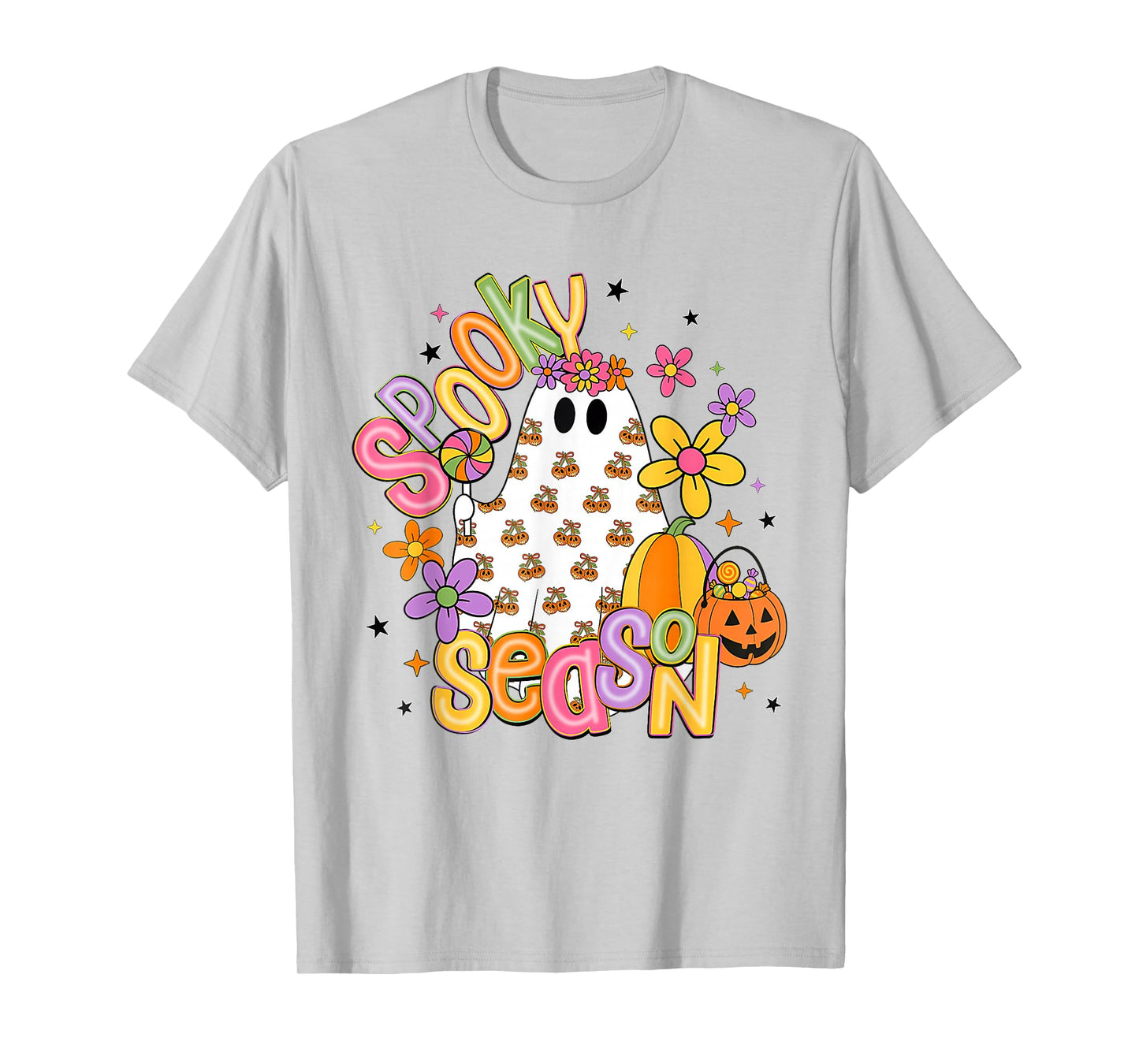 Cute Halloween Floral Ghost Spooky Season Girls Women Kids T-Shirt