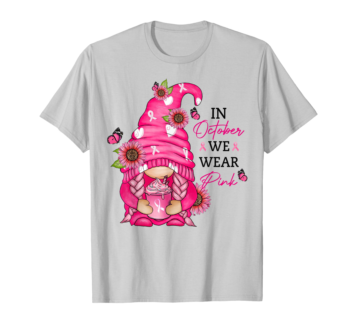 Pink Gnome Breast Cancer Awareness Graphic T-Shirt
