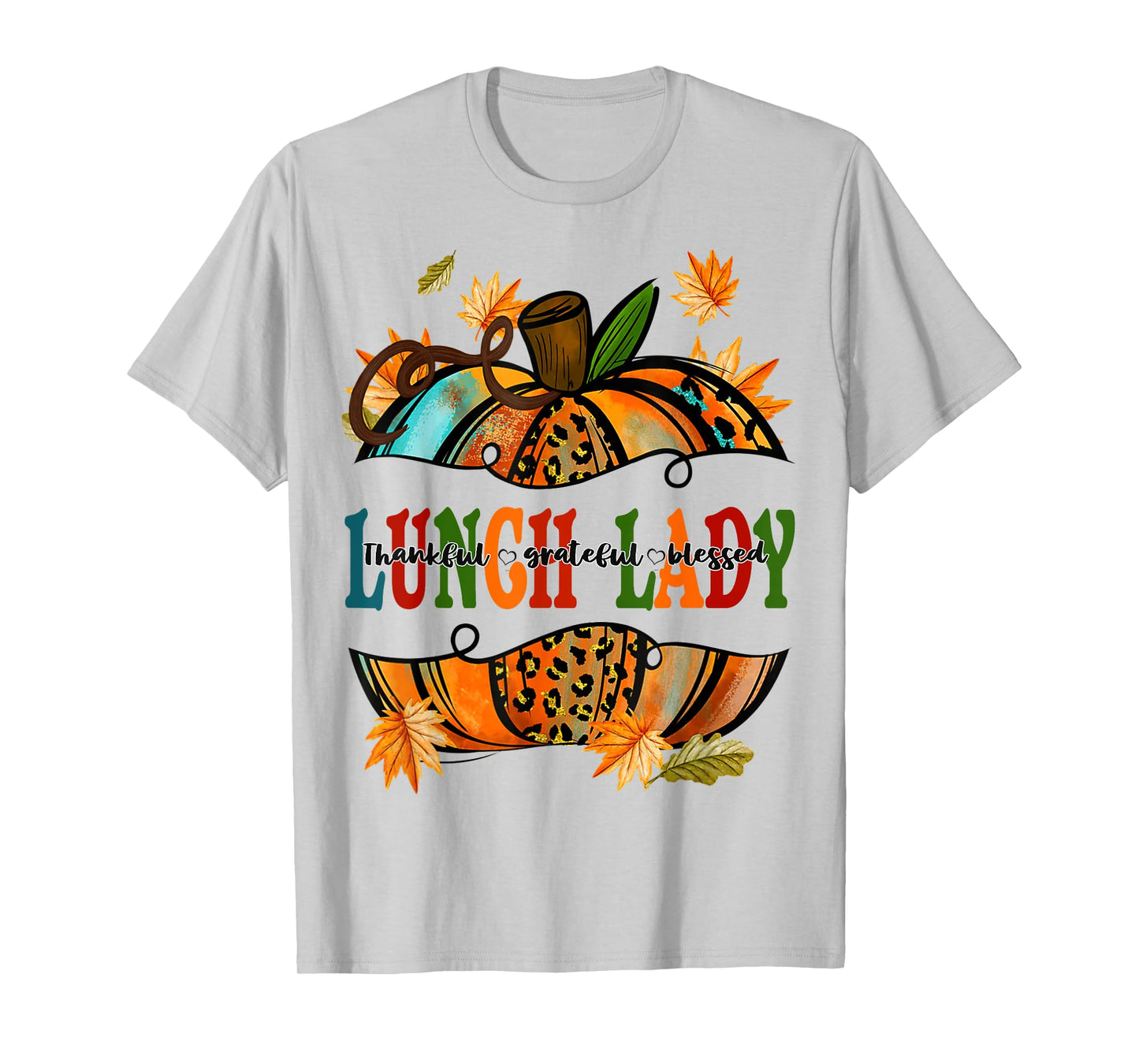 Leopard Pumpkin Fall Autumn Thanksgiving Lunch Lady Women T-Shirt