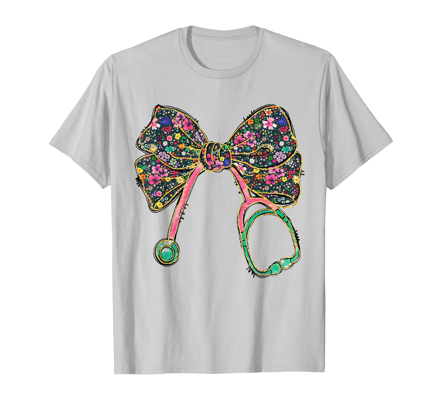 Floral Nurse Coquette Bow Stethoscope RN Nurse Appreciation T-Shirt