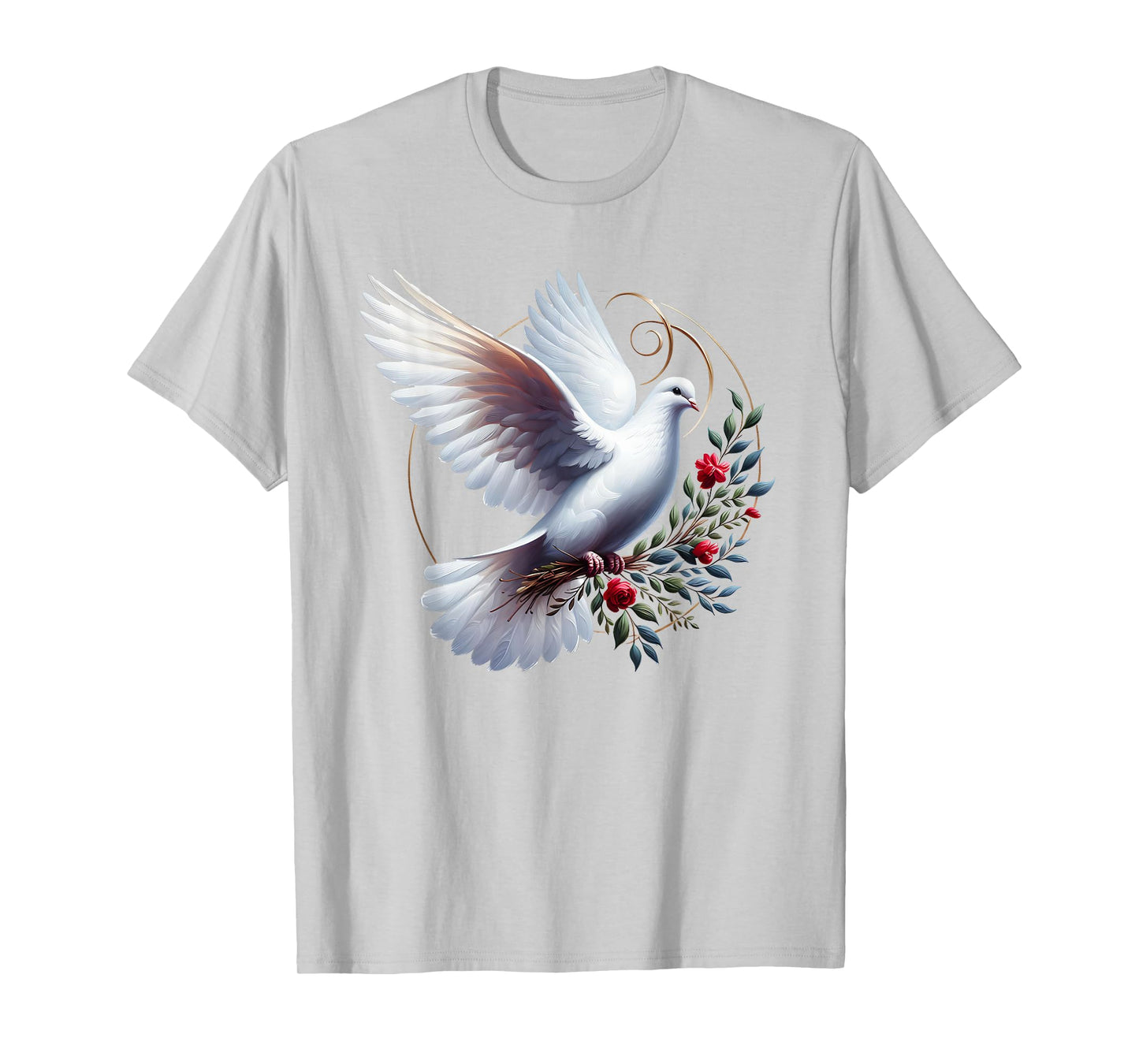Elegant Flight of the Peaceful White Dove Bird Floral Art T-Shirt