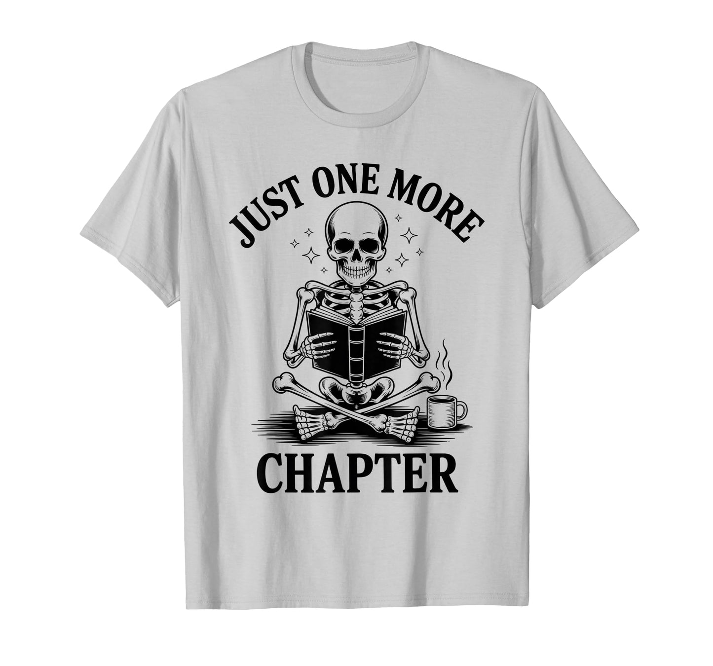 Skeleton Book Lover Outfit, Spooky Reading Vibe, Coffee Mood T-Shirt