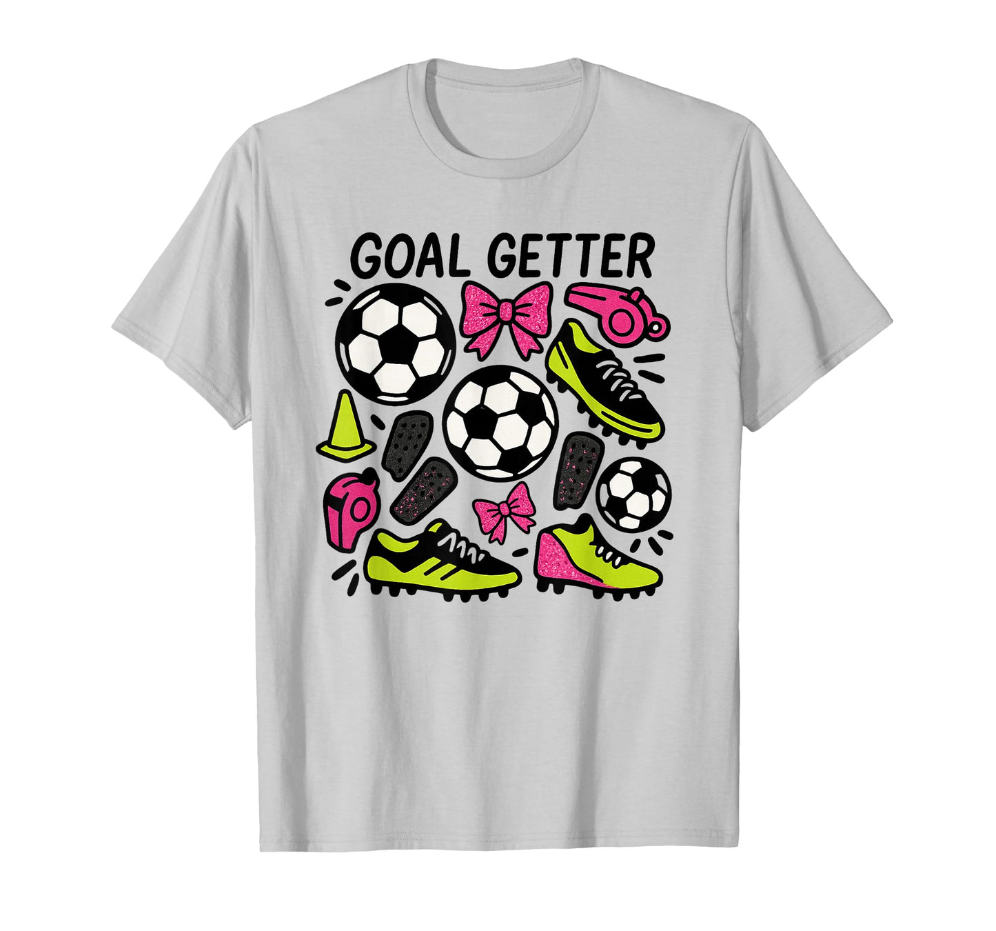 Goal Getter Coquette Soccer Design with Bows and Cleats T-Shirt