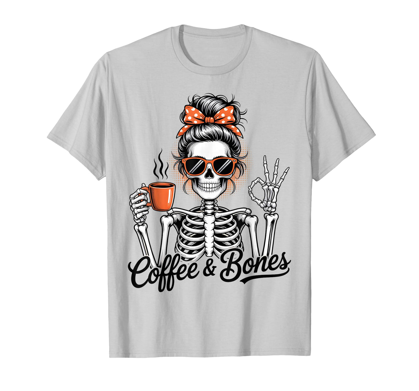 Coffee & Bones Funny Skeleton Halloween Design T-Shirt
