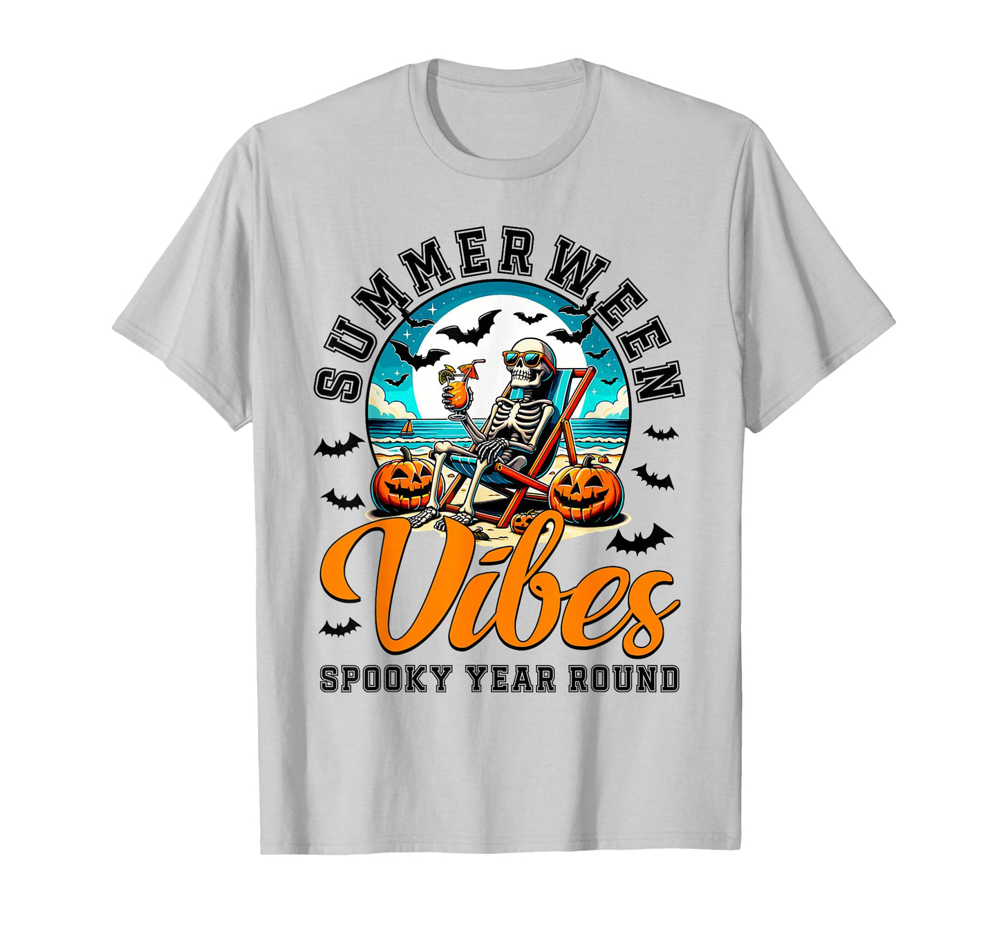 Summerween Vibes Skeleton Halloween Summer Beach Vacation T-Shirt