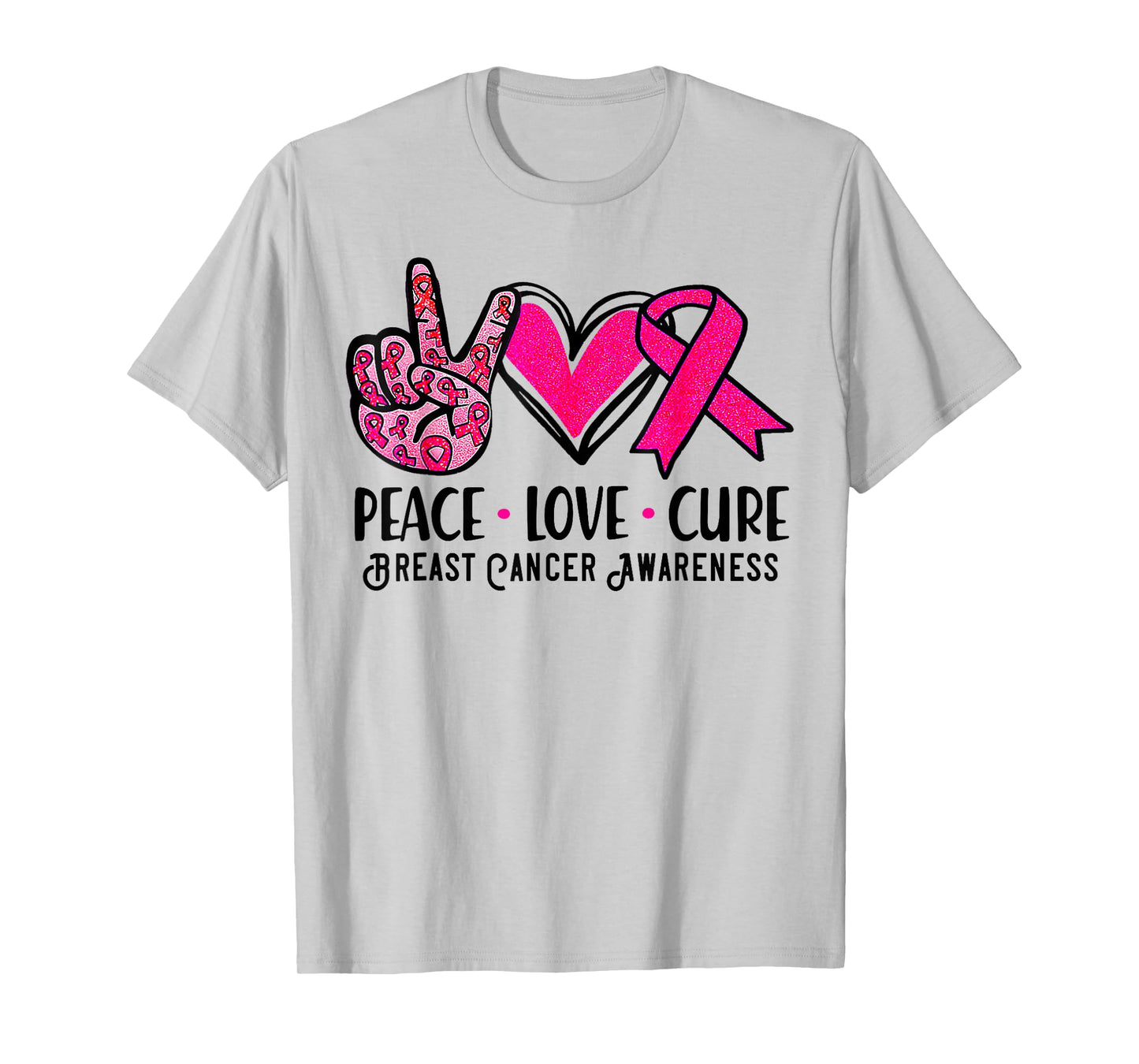 Peace Love Cure Pink Ribbon Breast Cancer Awareness T-Shirt