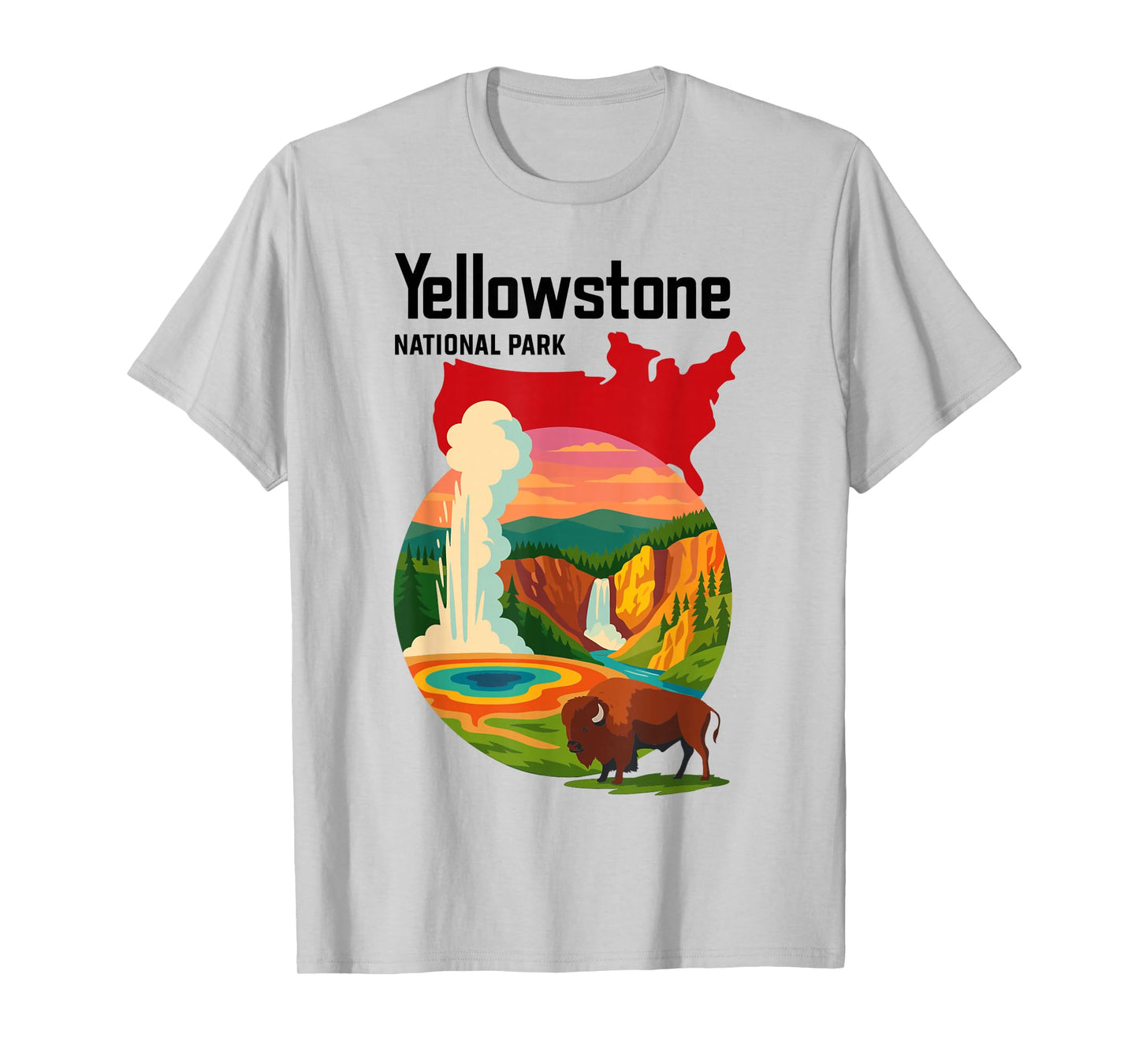 Yellowstone National Park Bison & Geyser Travel Souvenir T-Shirt
