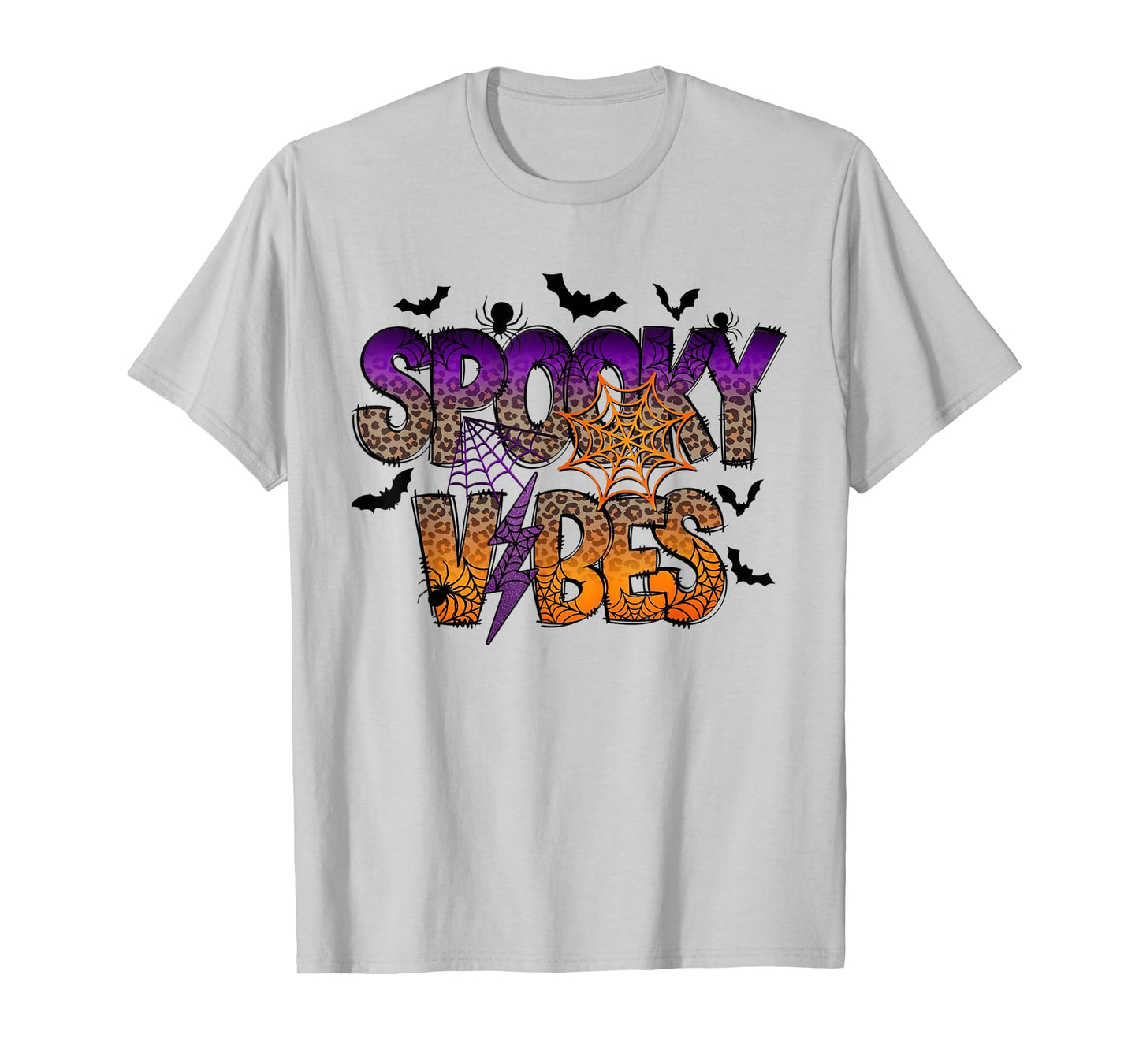 Retro Halloween Girly Leopard Checkered Fall Spooky Vibes T-Shirt