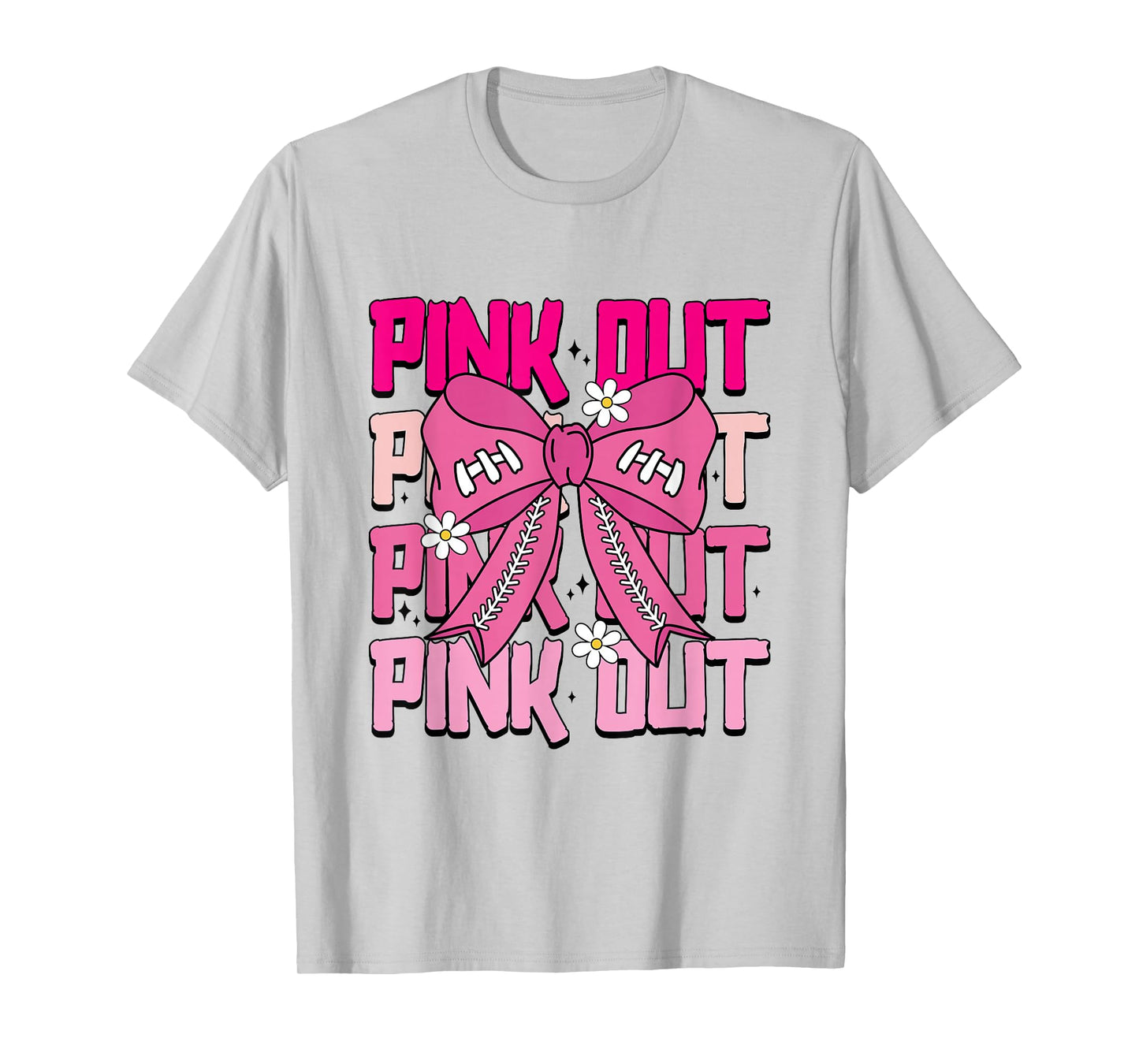Pink Out Breast Cancer Football Pink Bow Breast Cancer Women T-Shirt