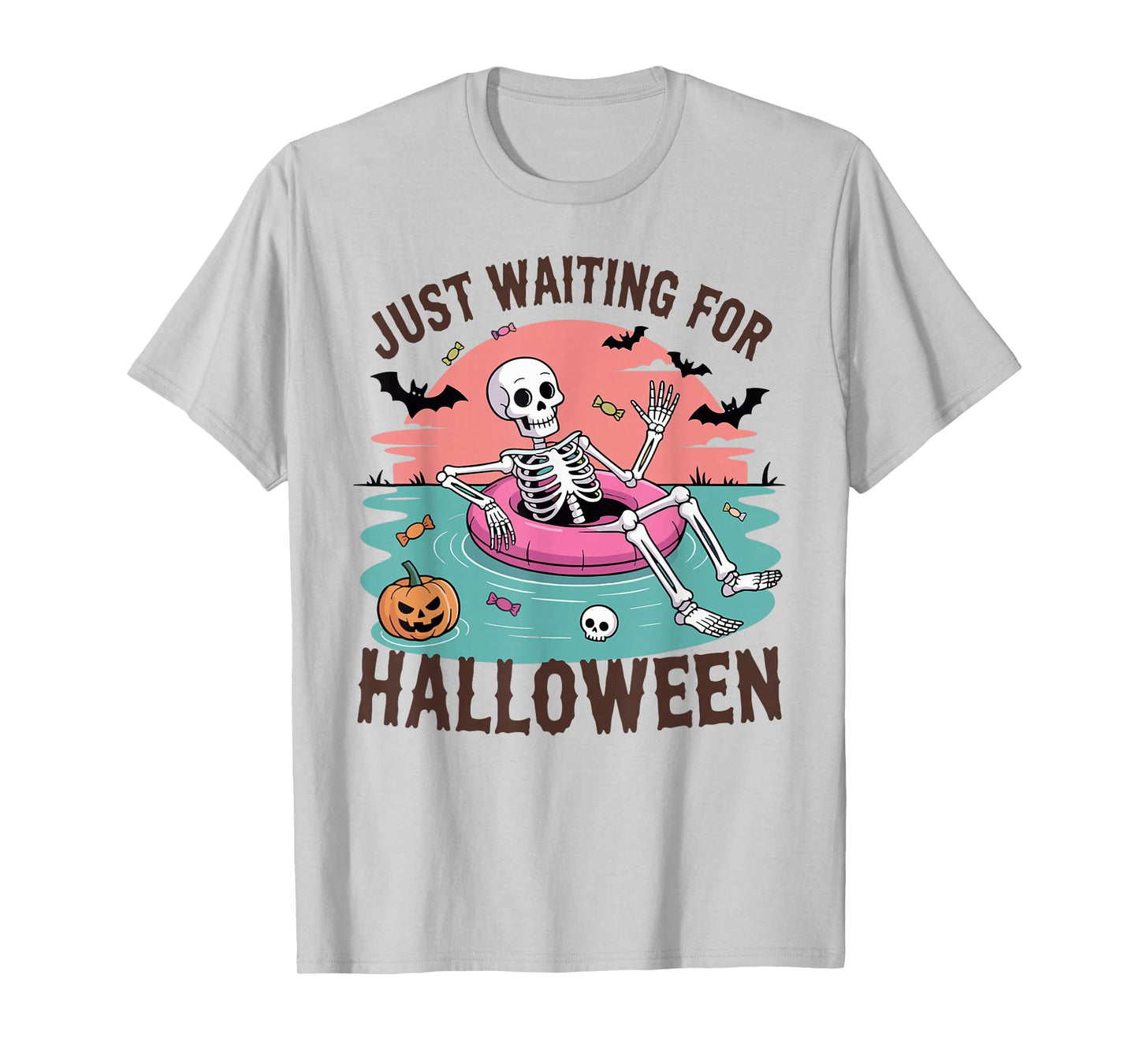 Just Waiting for Halloween Costume Summerween Skeleton Funny T-Shirt