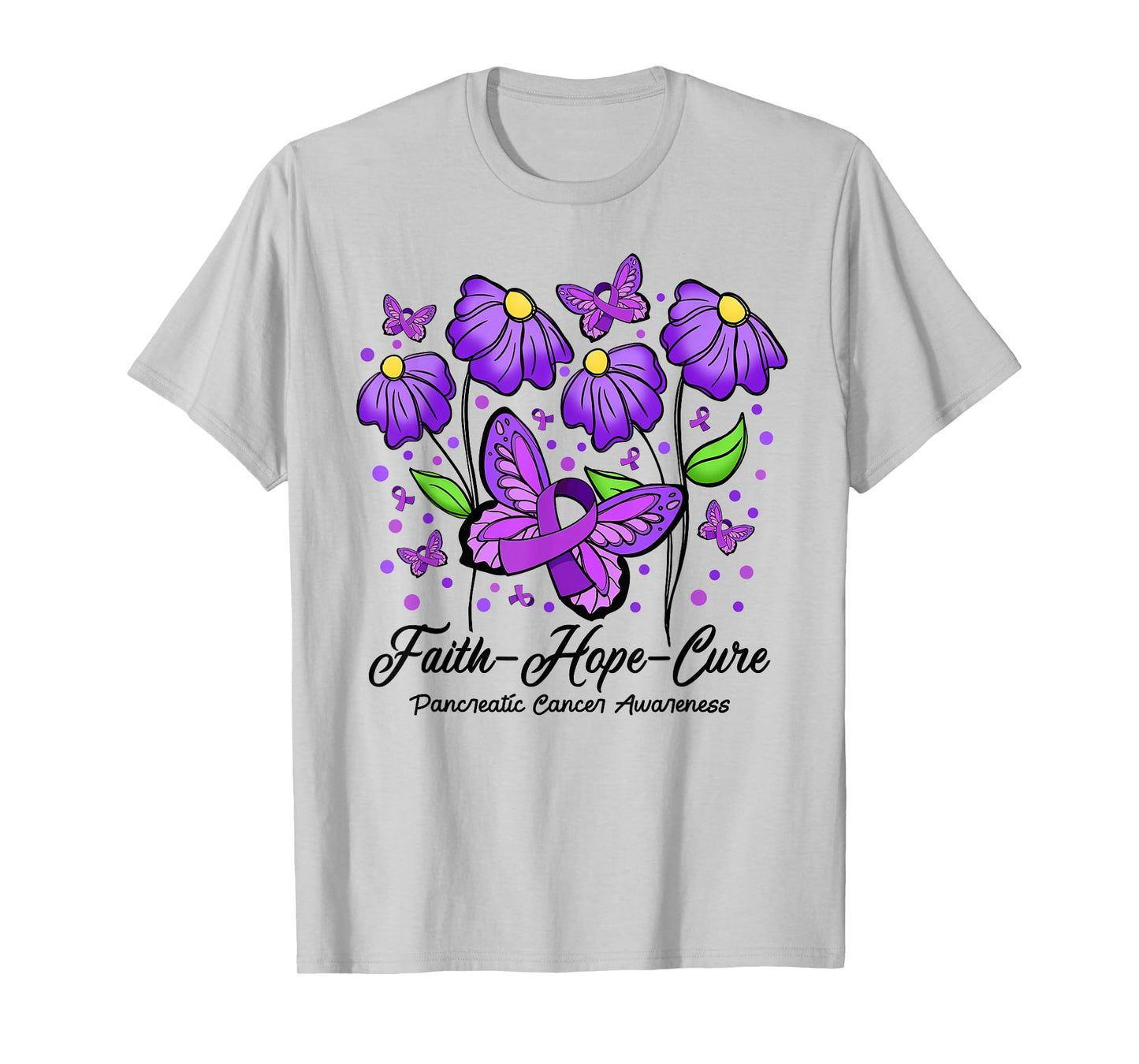 Faith Hope Cure Flower Butterfly Pancreatic Cancer T-Shirt