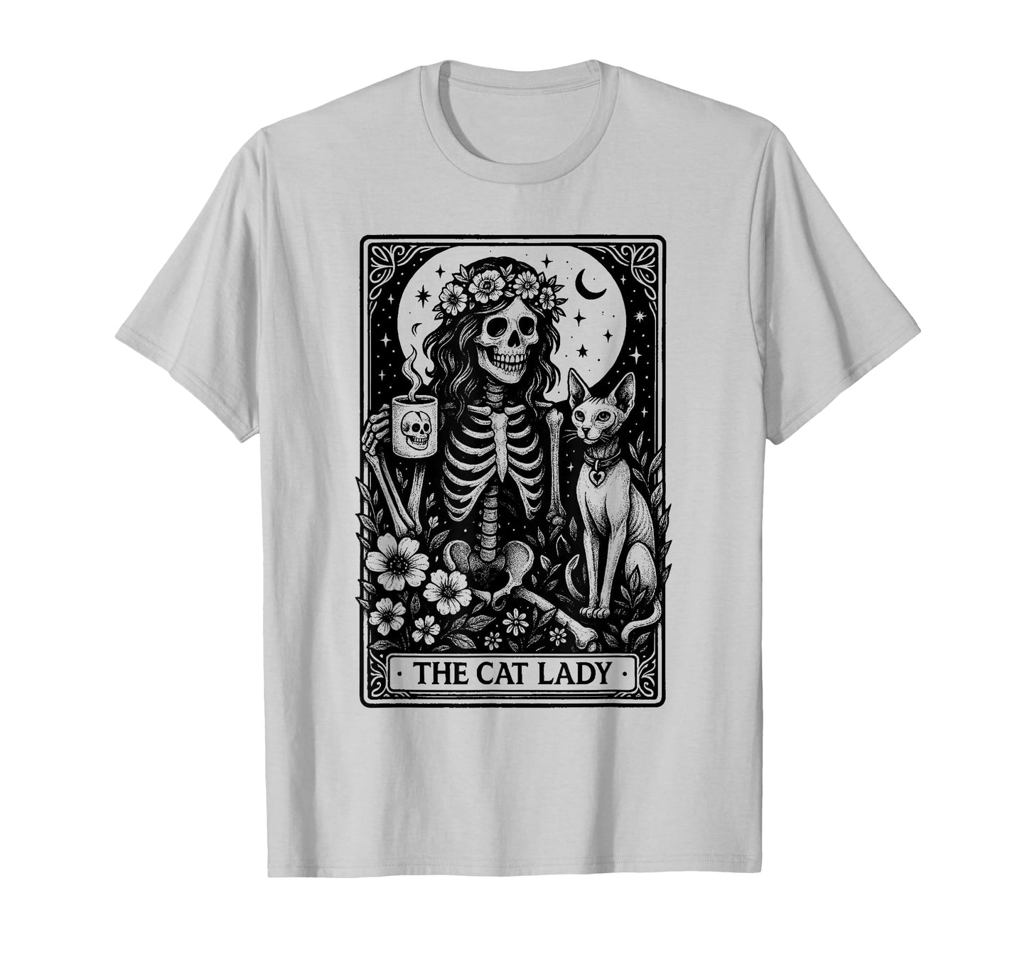 The Cat Lady Tarot Cards Skeleton Coffee Funny Halloween T-Shirt