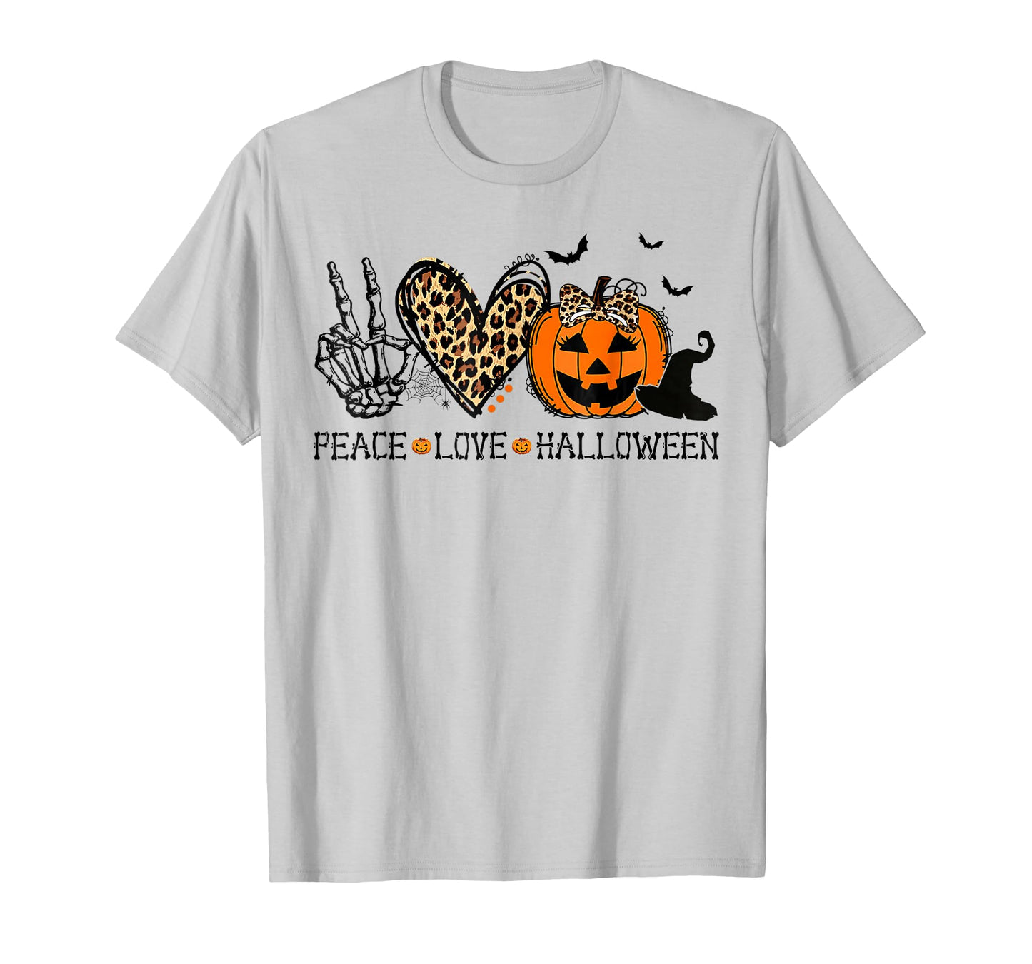 Peace Love Halloween Happy Halloween Pumpkin Leopard Heart T-Shirt