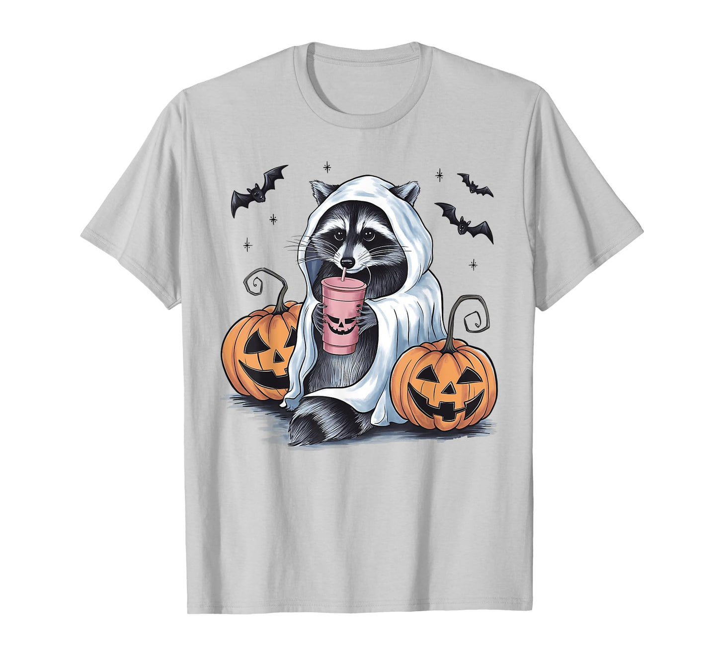 Cute Ghost Pumpkin Halloween Raccoon Costume Raccoon Lovers T-Shirt