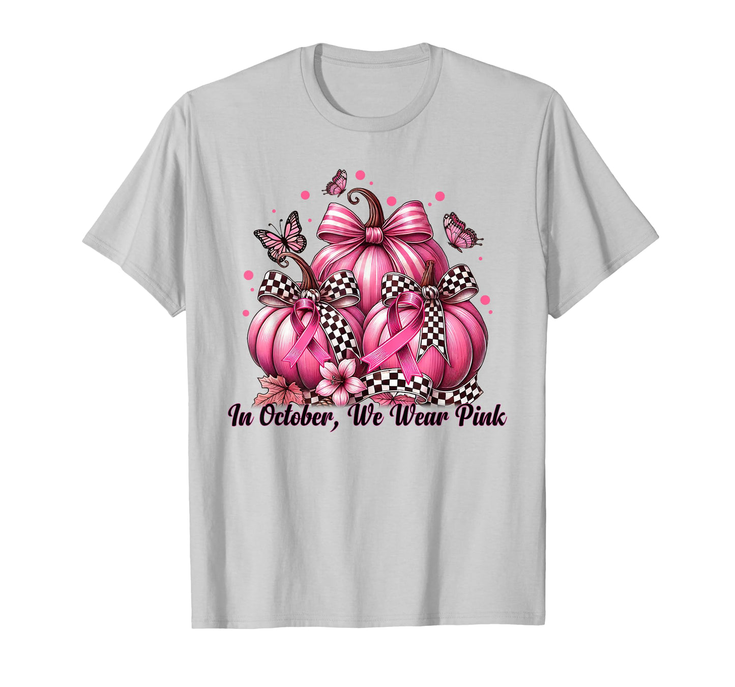 Coquette Bow Pumpkin In October We Wear Pink Breast Cancer T-Shirt