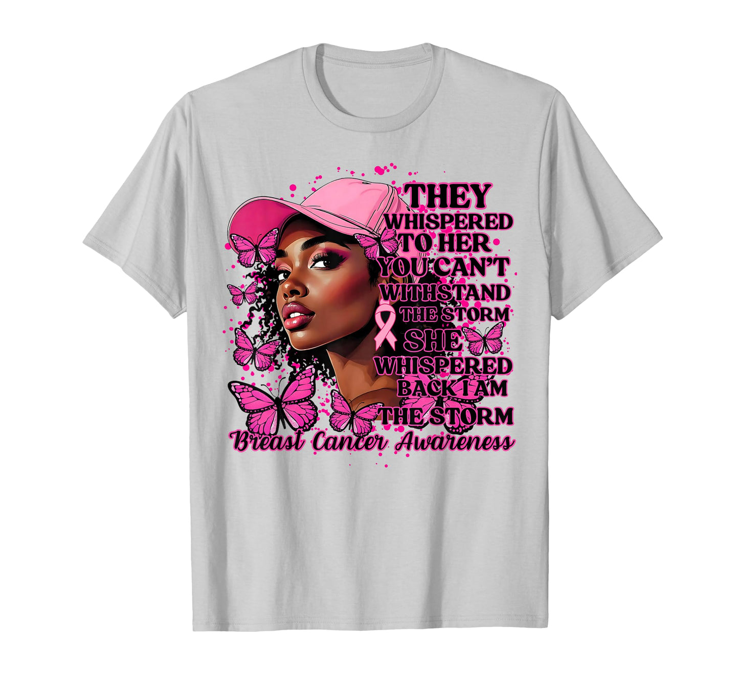 Black Afro Women Butterflies Breast Cancer Awareness Support T-Shirt