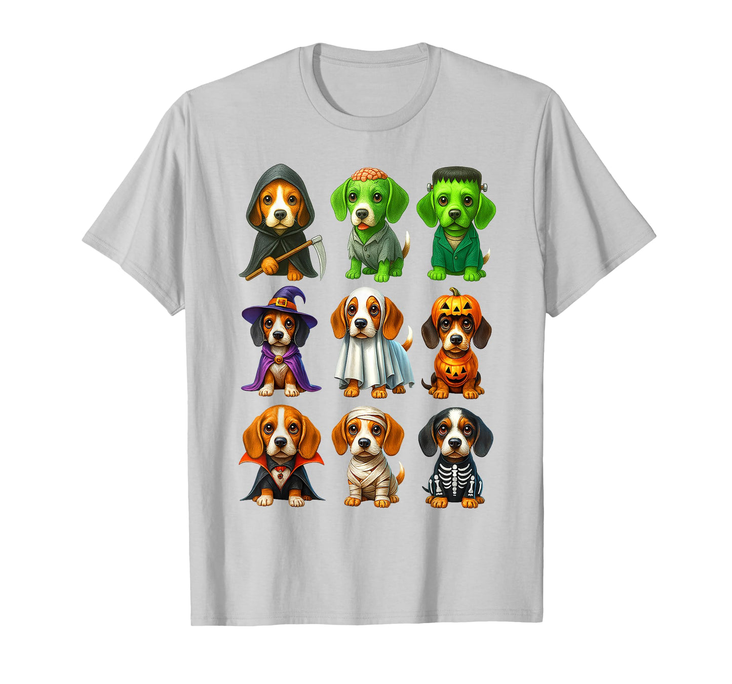 Cute Beagle Dogs Witch Pumpkin Skeleton Costume Halloween T-Shirt