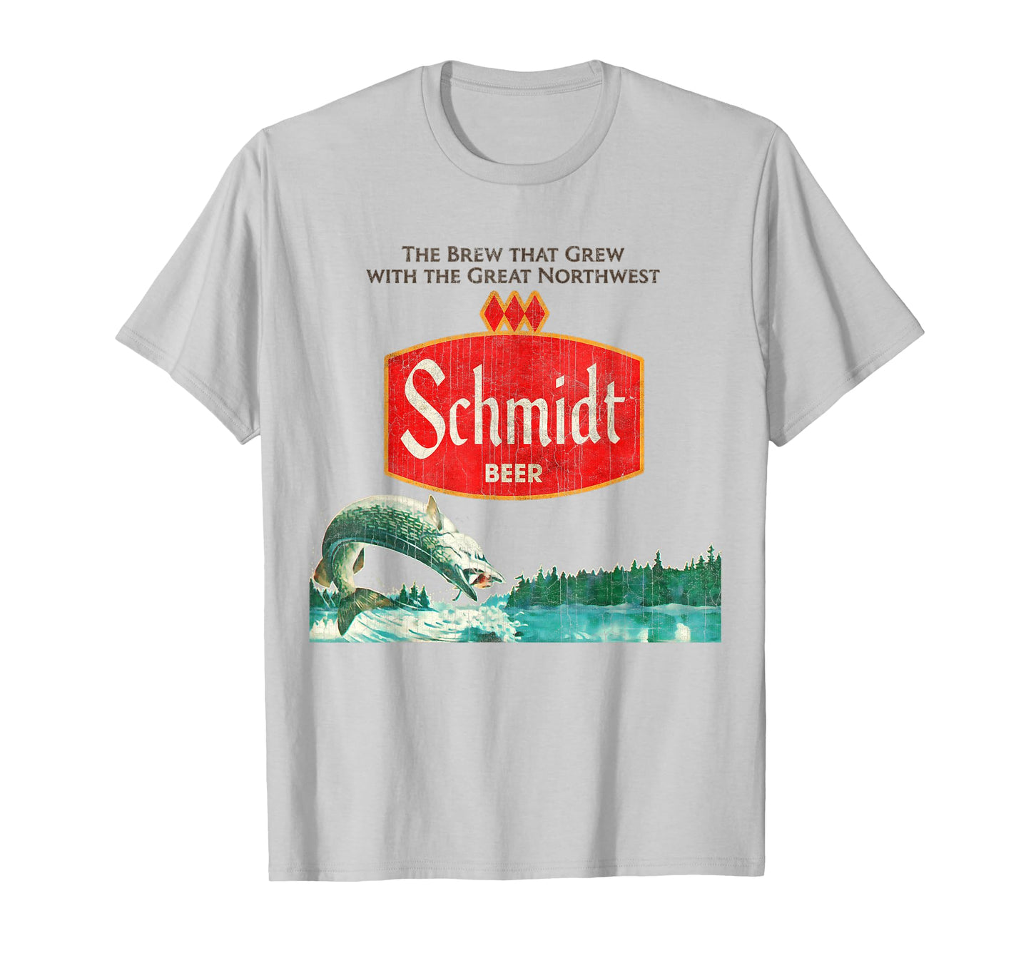Vintage Schmidt Beer Retro Defunct Fishing Nature Scene T-Shirt