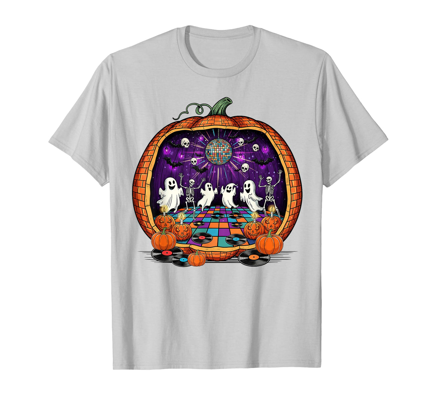 Retro Halloween Disco Pumpkin Ghost Skeleton Dance Party T-Shirt