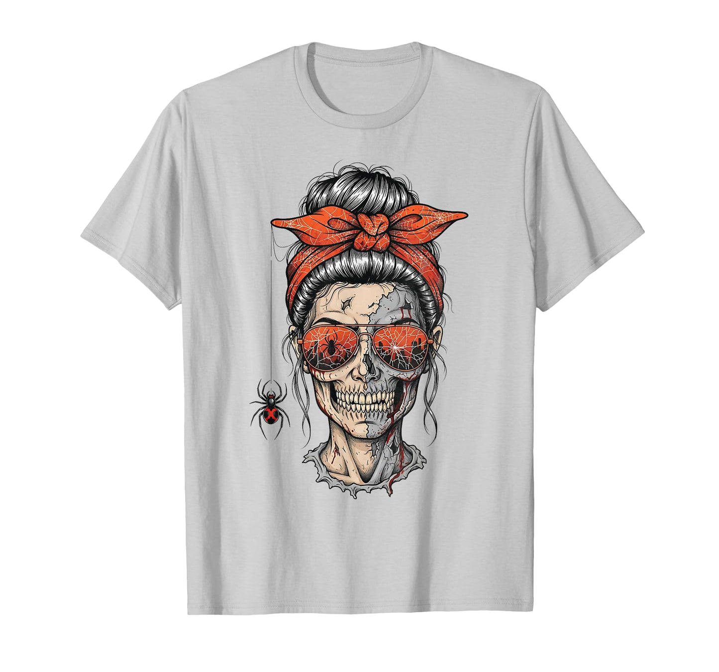 Spooky Skull Bun Halloween Spiderweb Sunglasses T-Shirt