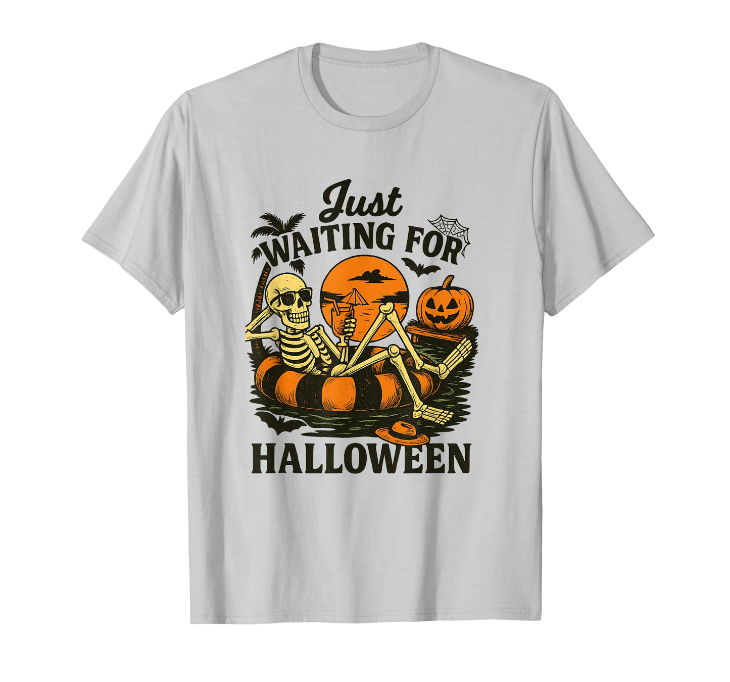 Just Waiting for Halloween Skeleton Pool Party Funny Tee T-Shirt