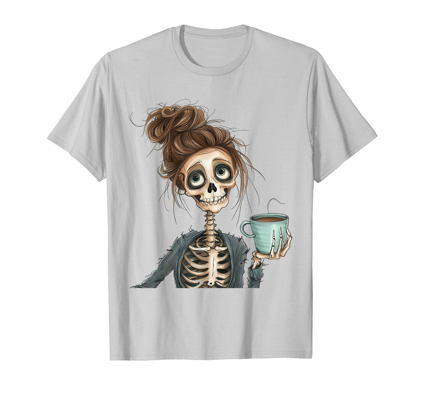 Funny Skeleton with Coffee Cute Lady Skeleton Skull T-Shirt