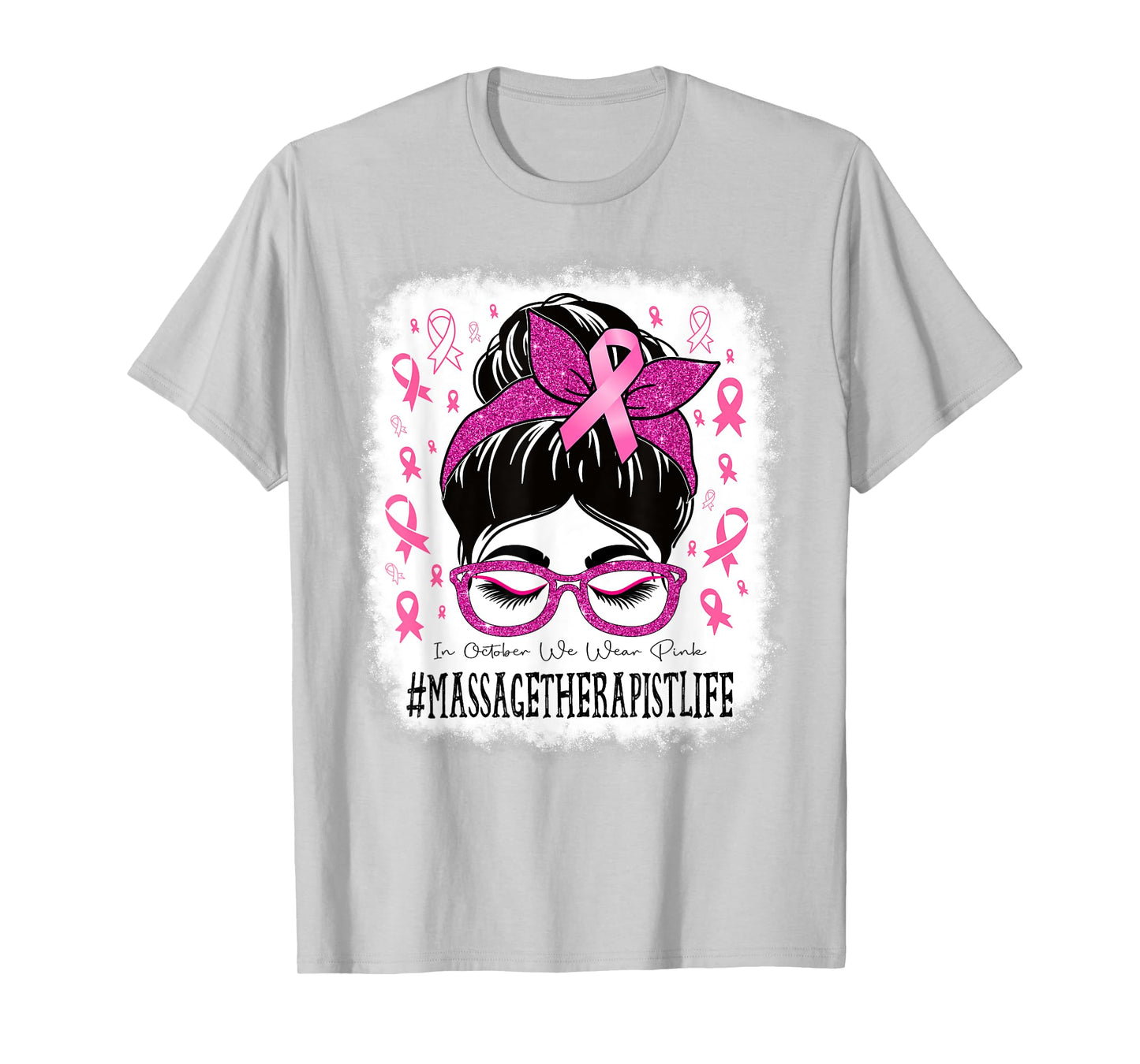 Massage Therapist Messy Bun Women Breast Cancer Awareness T-Shirt