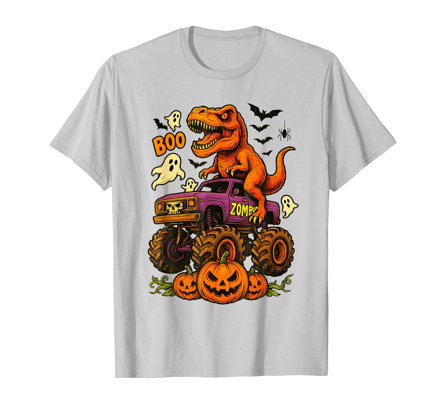 Halloween T Rex Dinosaur Monster Truck Boo Ghost Pumpkin T-Shirt