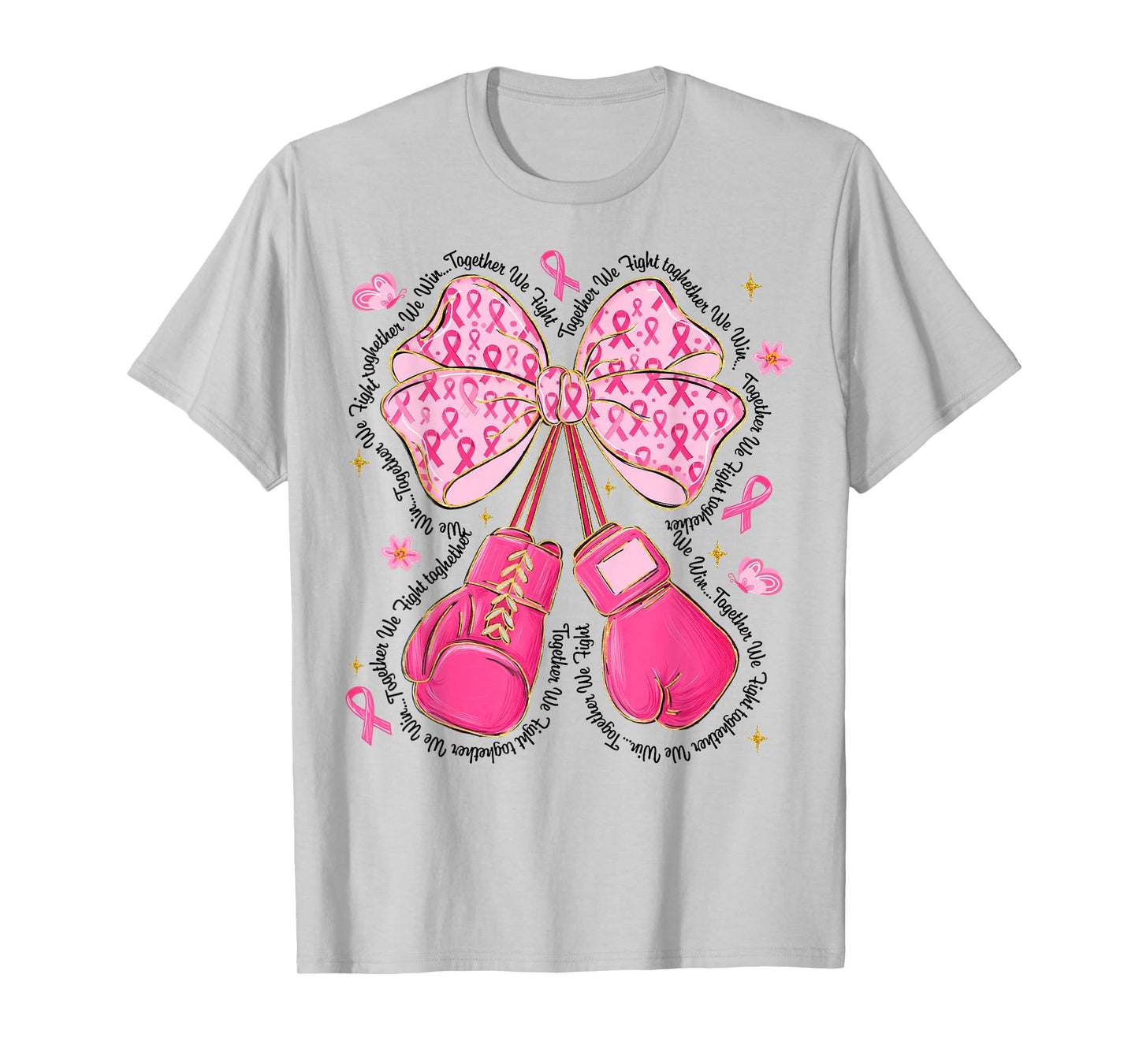 Pink Bow Boxing Gloves Breast Cancer Awareness Fighter T-Shirt
