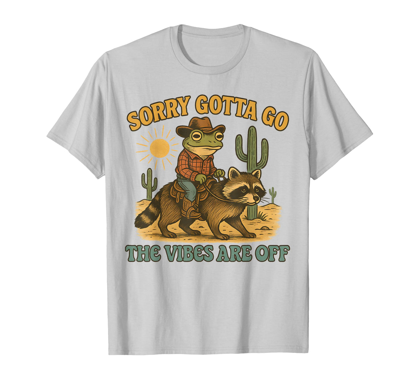 Cowboy Frog Riding Raccoon Funny Retro Desert Vibes T-Shirt