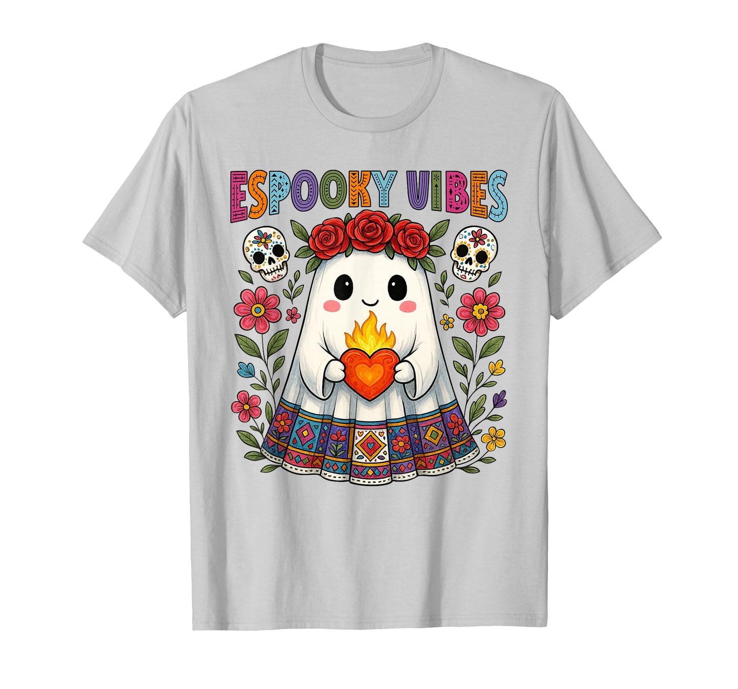 Espooky Vibes Spanish Mexican Halloween Floral Ghost Teacher T-Shirt