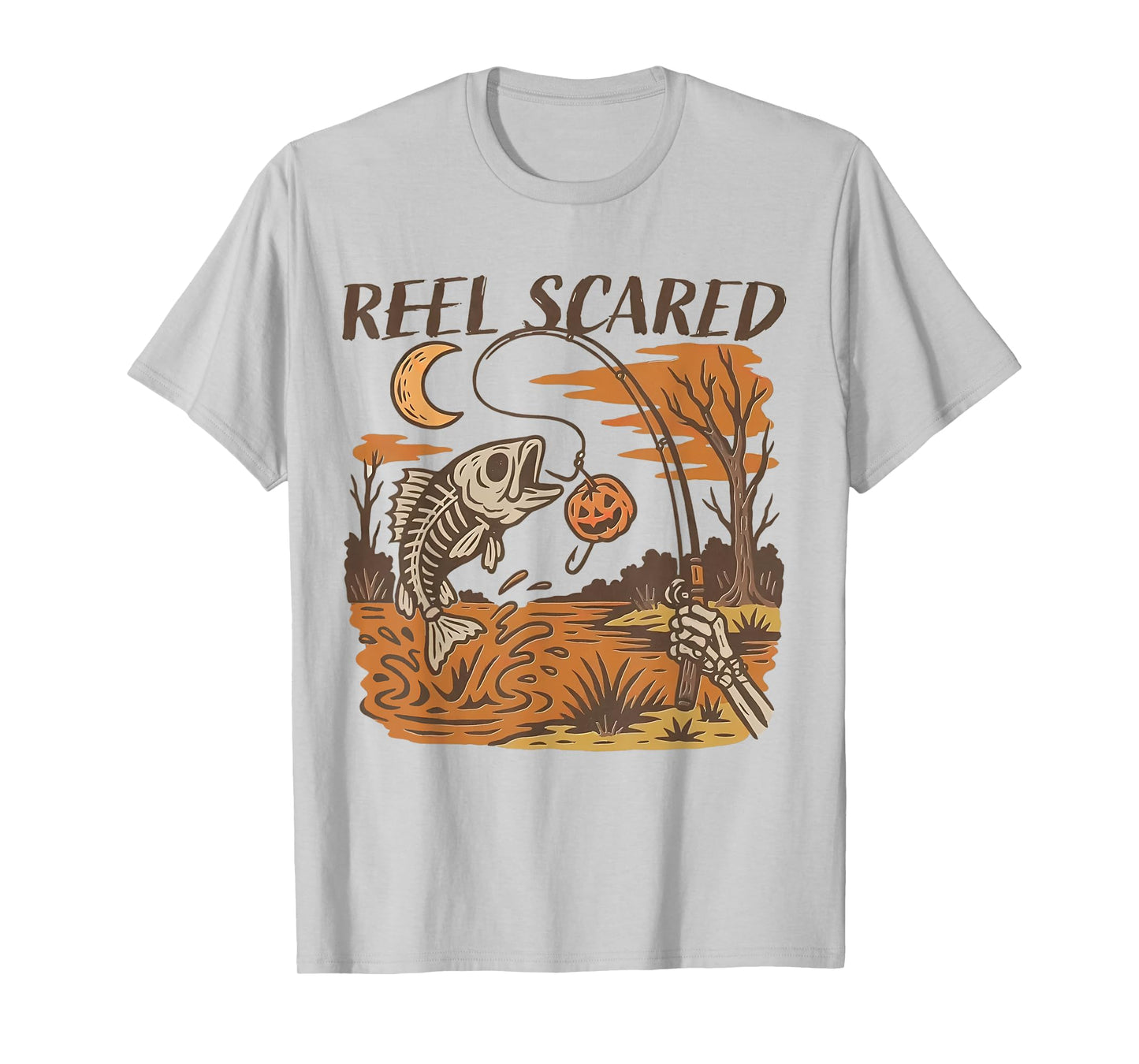 Reel Scared Halloween Fishing Funny Skeleton Fisherman Bass T-Shirt
