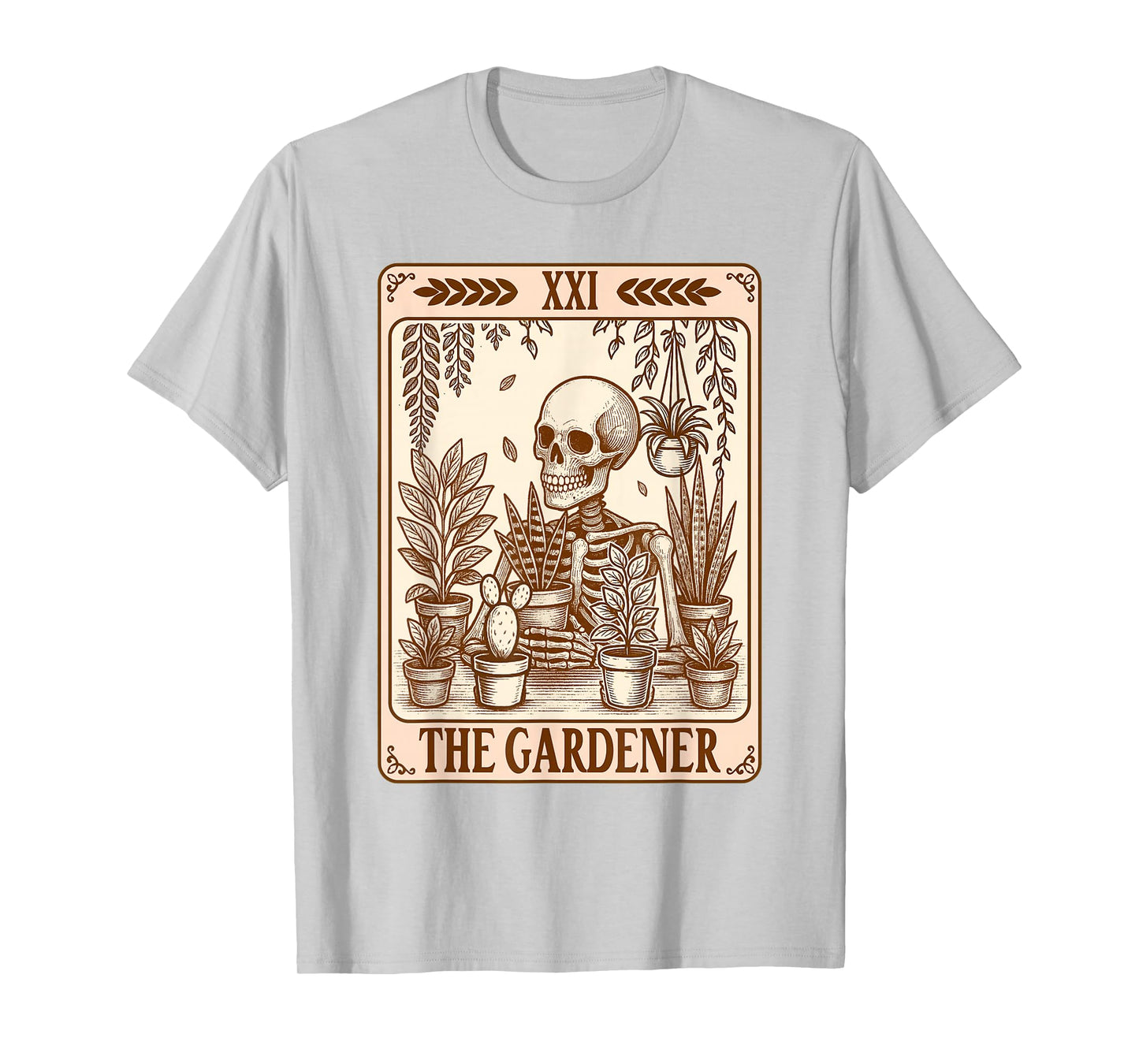 Plant Lady Gardening Planting Skeleton Gardener Tarot Card T-Shirt