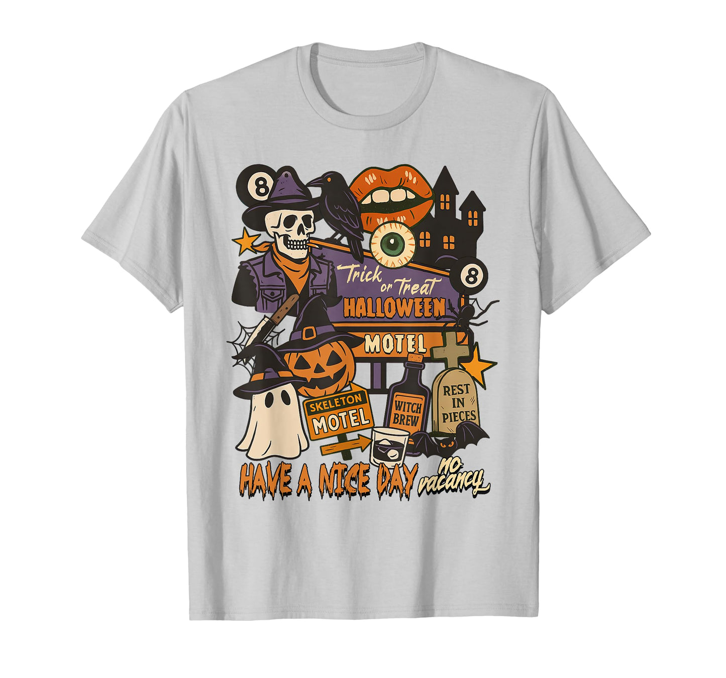 Halloween Vibes Spooky Season Skeleton Motel Witch Brew T-Shirt
