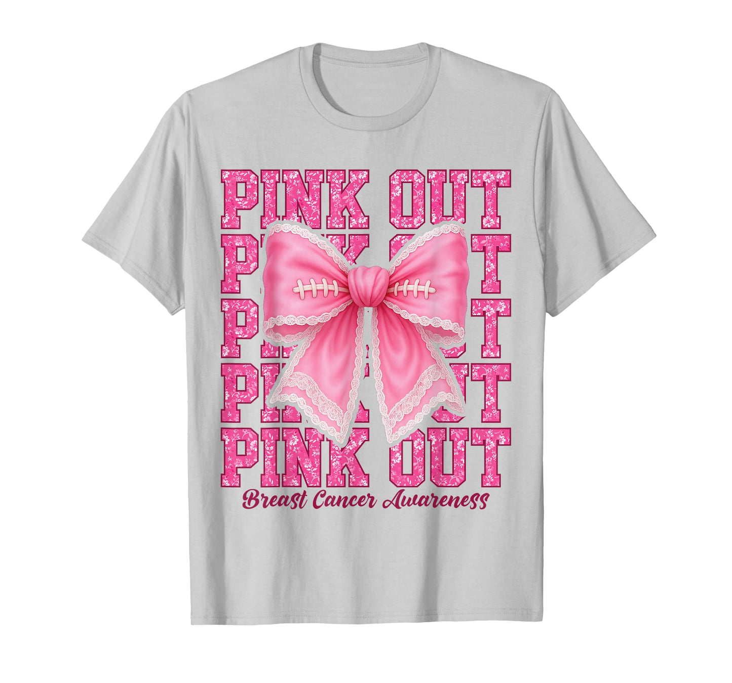Pink Out Football Breast Cancer Awareness Coquette Bow T-Shirt