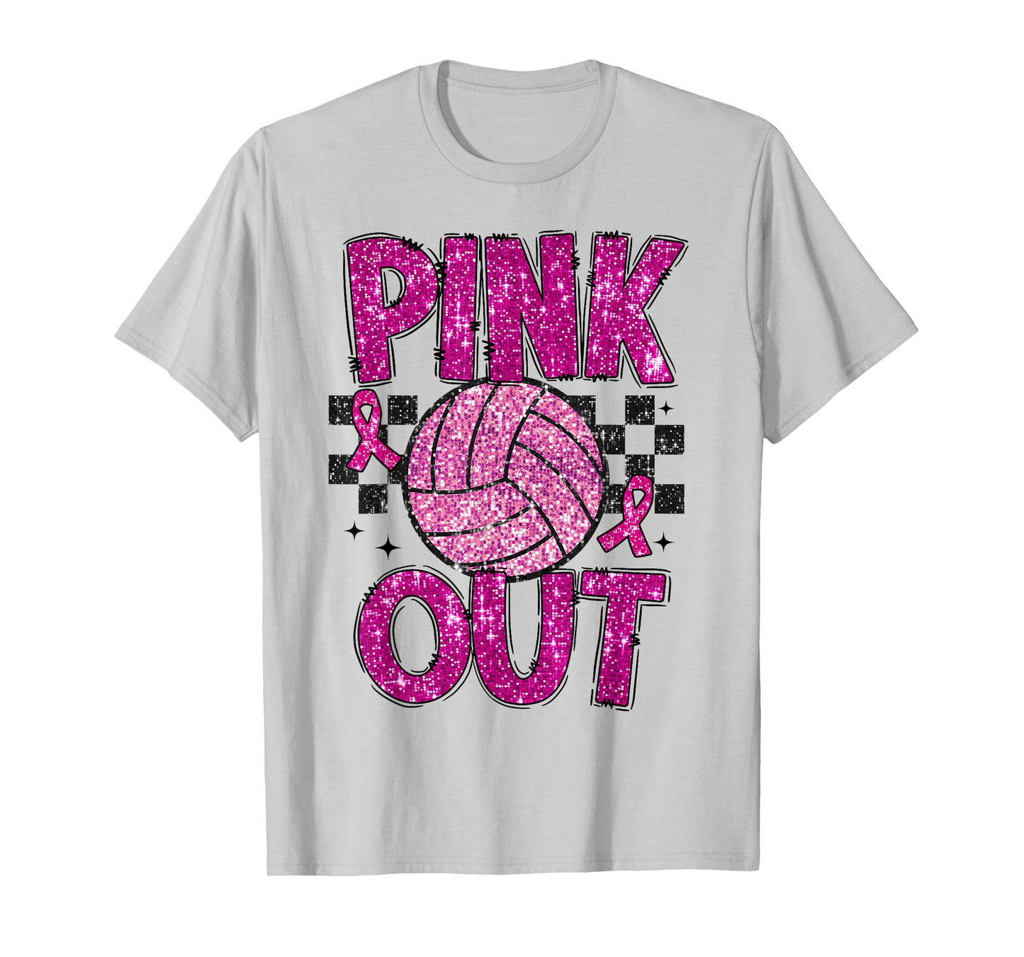 Volleyball Pink Out Breast Cancer Awareness Support Ribbon T-Shirt
