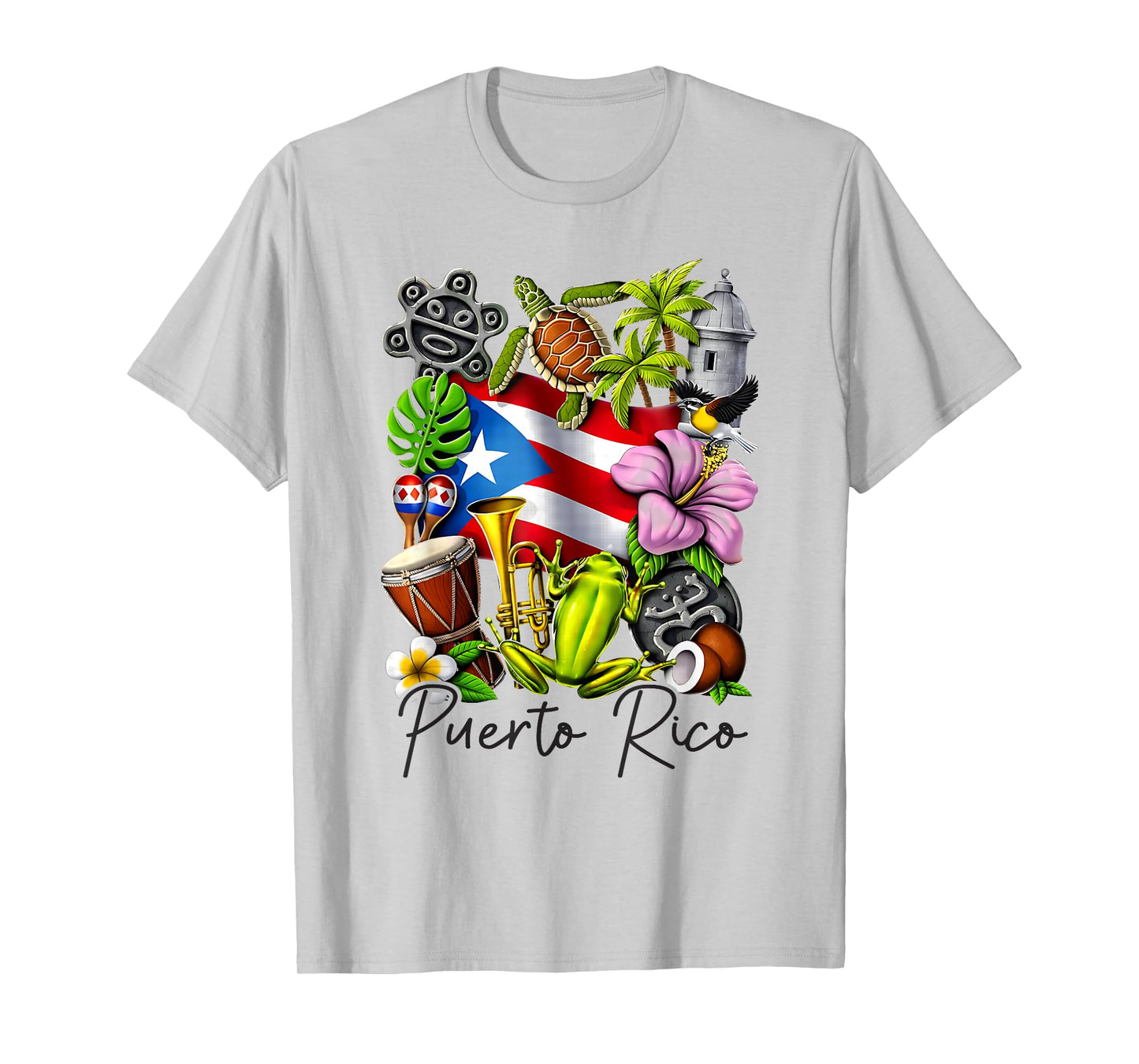 Puerto Rico Flag Floral Frog Boricua Women Hispanic Heritage T-Shirt