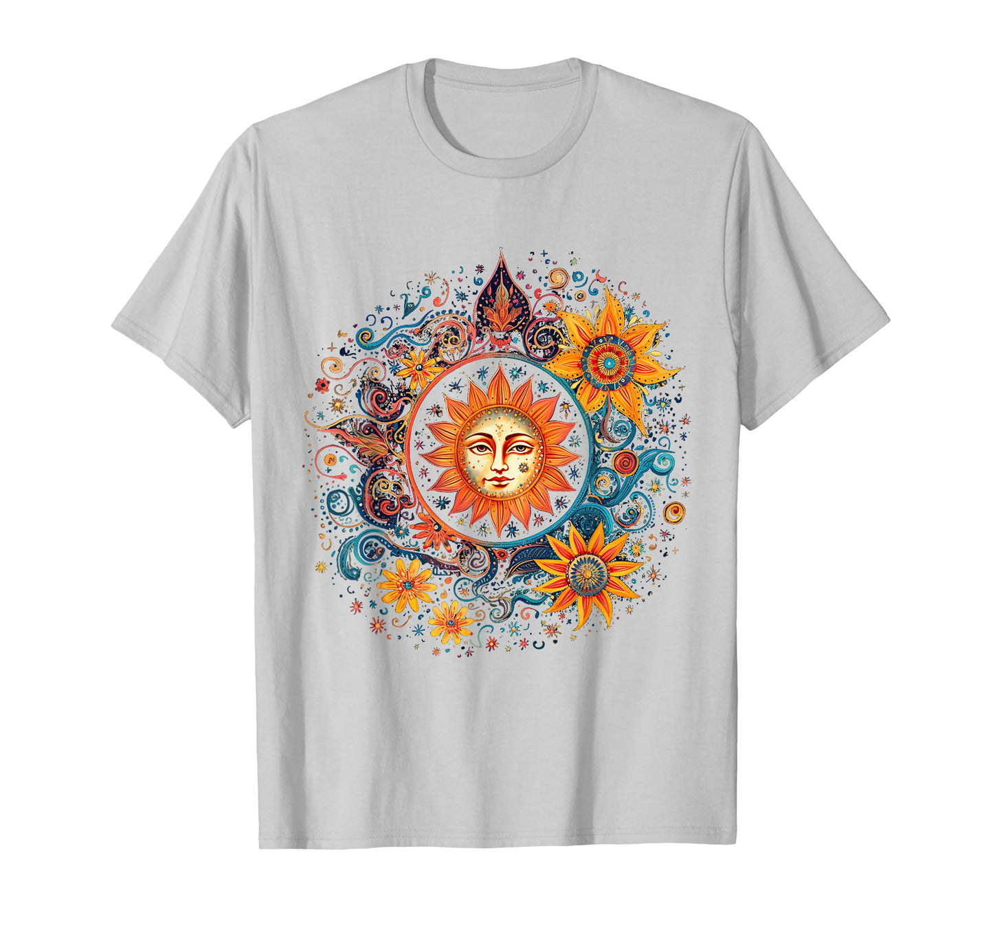 mystic sun and moon woman mystical flowers aesthetic T-Shirt