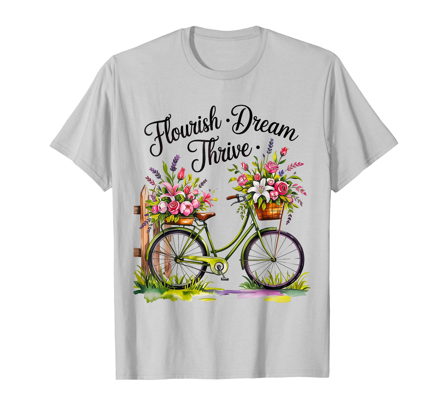 Flourish Dream Thrive Bicycle Floral Nature Style T-Shirt
