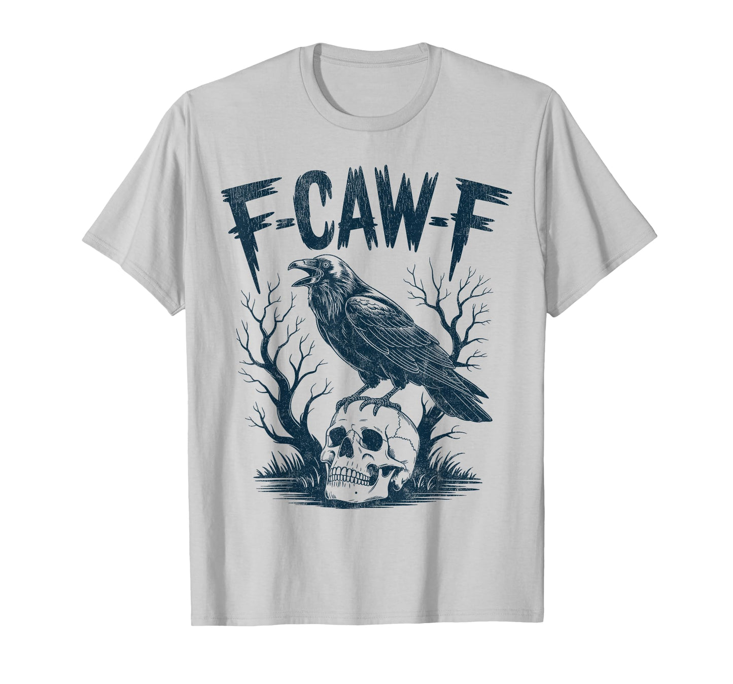 Black Crow Skull F-Caw-F Funny Retro Bird Halloween Humor T-Shirt