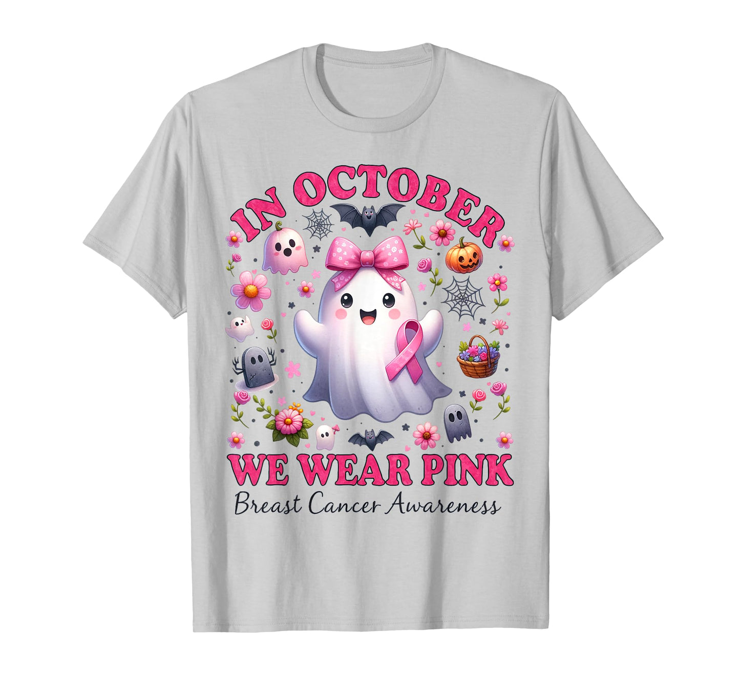 in October We Wear Pink Cute Breast Cancer Awareness Girls T-Shirt