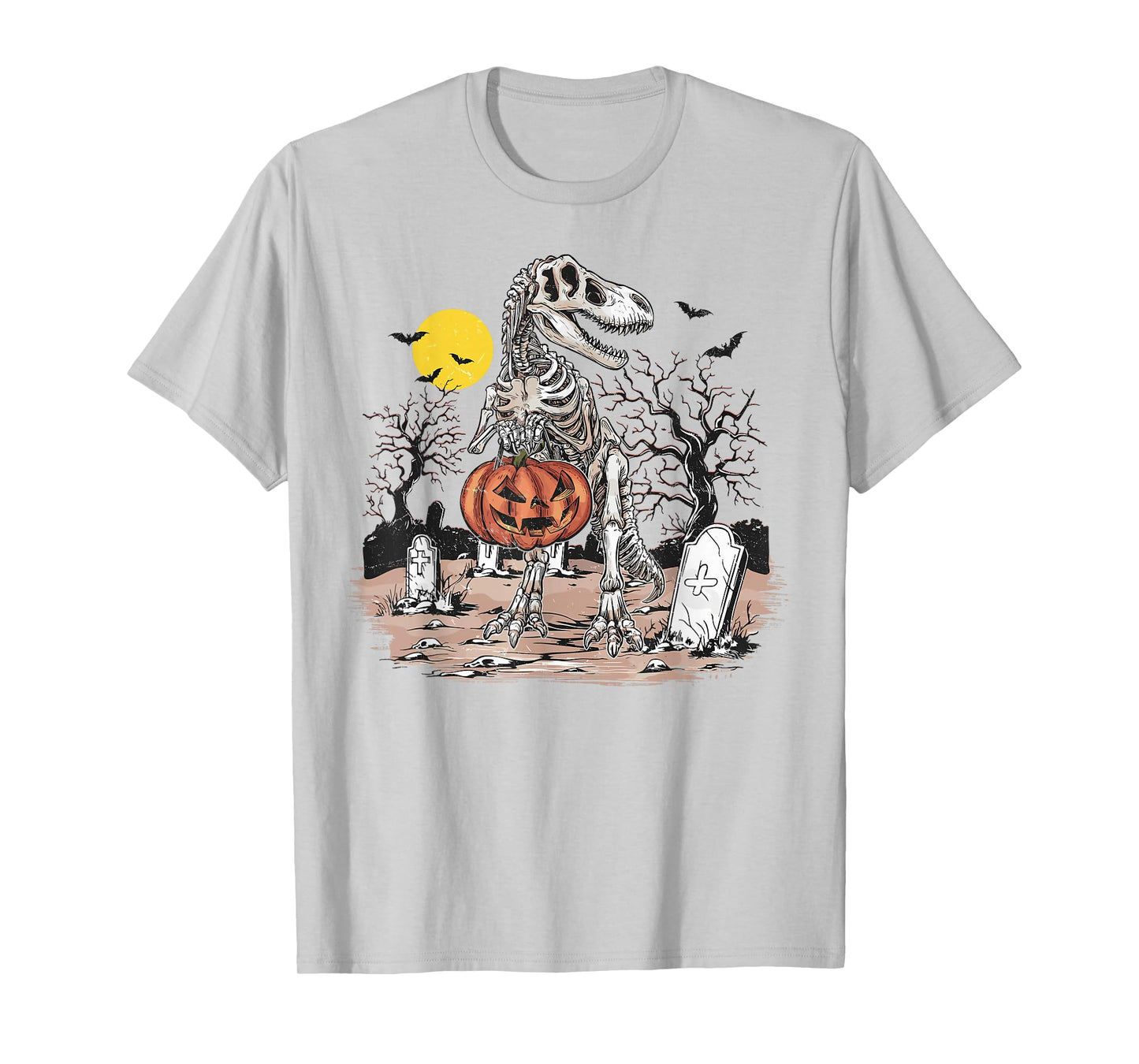 Halloween Dinosaur Skeleton Trex Pumpkin Toddler Boys Kids T-Shirt