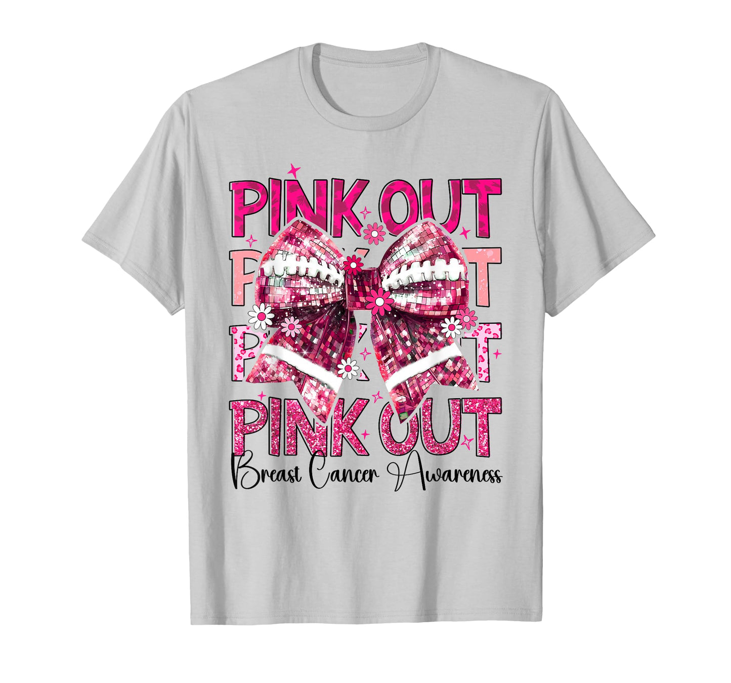 Pink Out Breast Cancer Awareness Coquette Bow USA Football T-Shirt