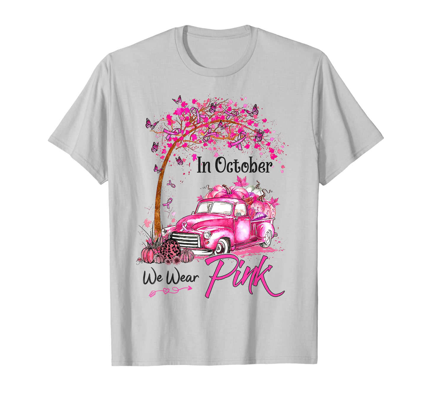 In October We Wear Pink Car Pumpkin Breast Cancer Halloween T-Shirt