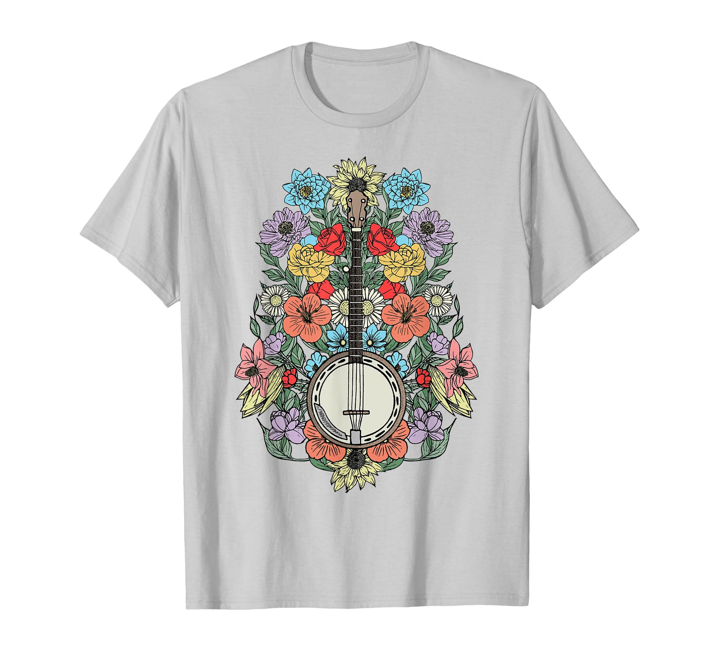 Banjo Flowers Vintage Stringed Bluegrass Folk Floral Design T-Shirt